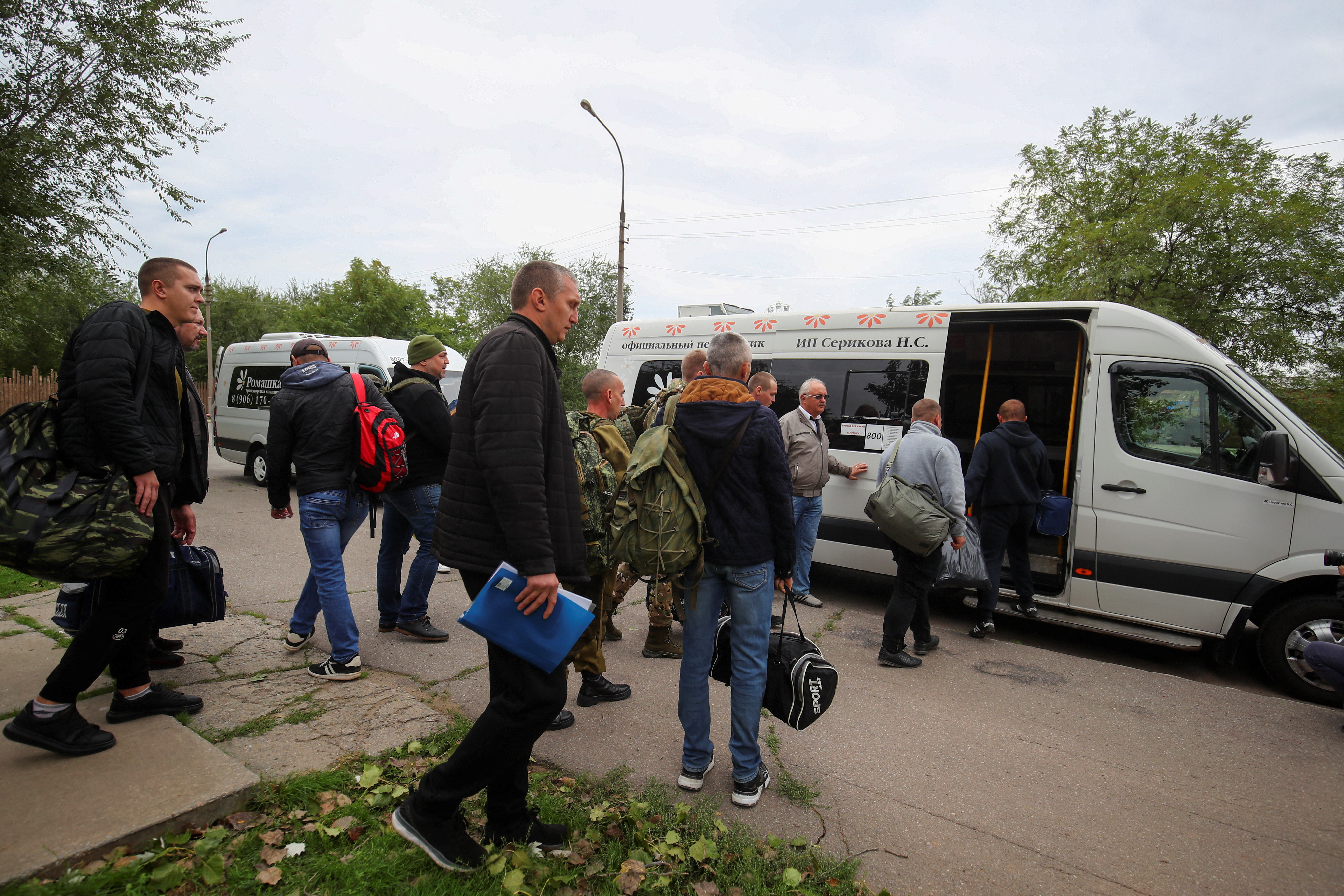 Russian reservists depart for military bases during mobilisation of troops in Volzhsky