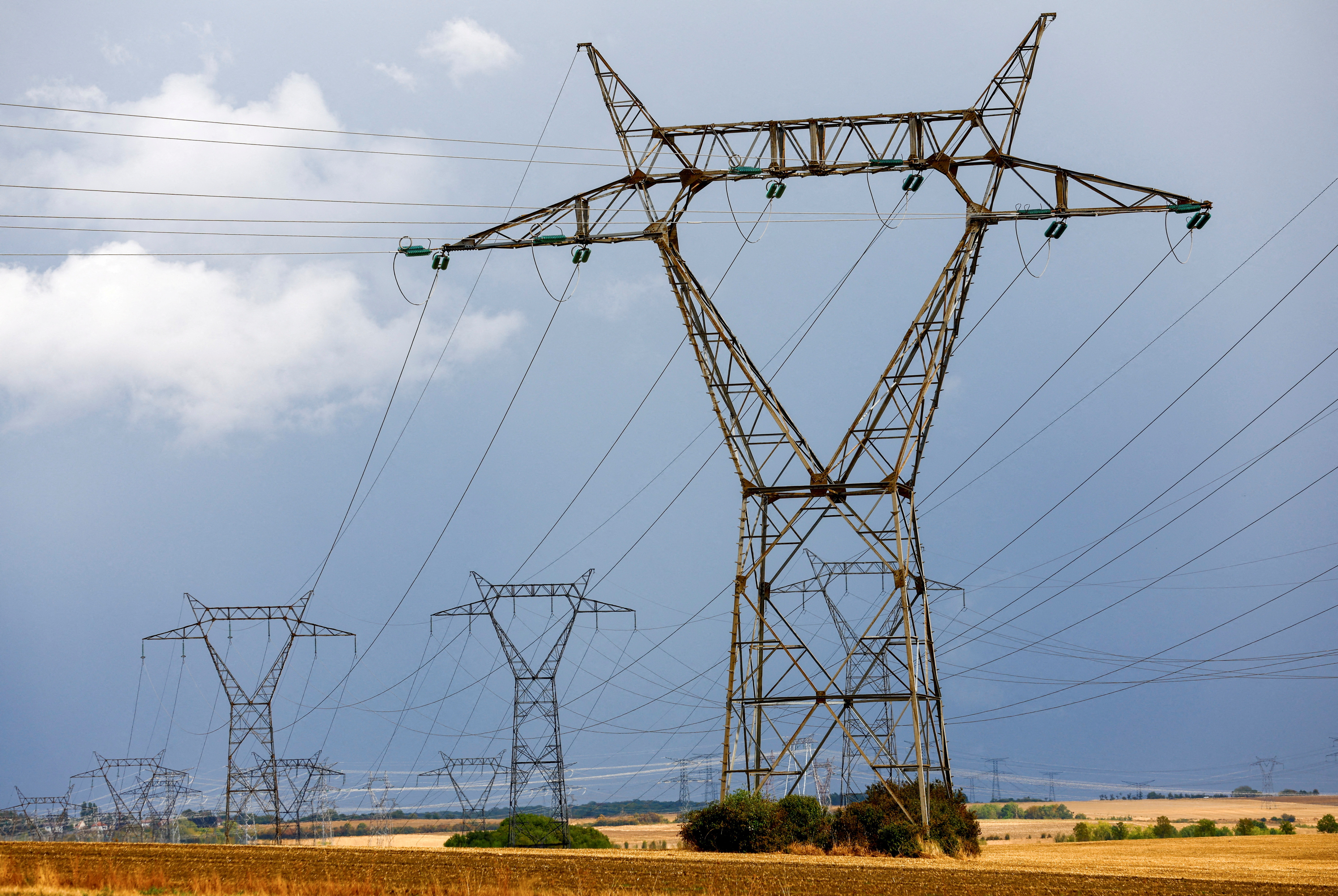 High-tension electricity power linestowers in France