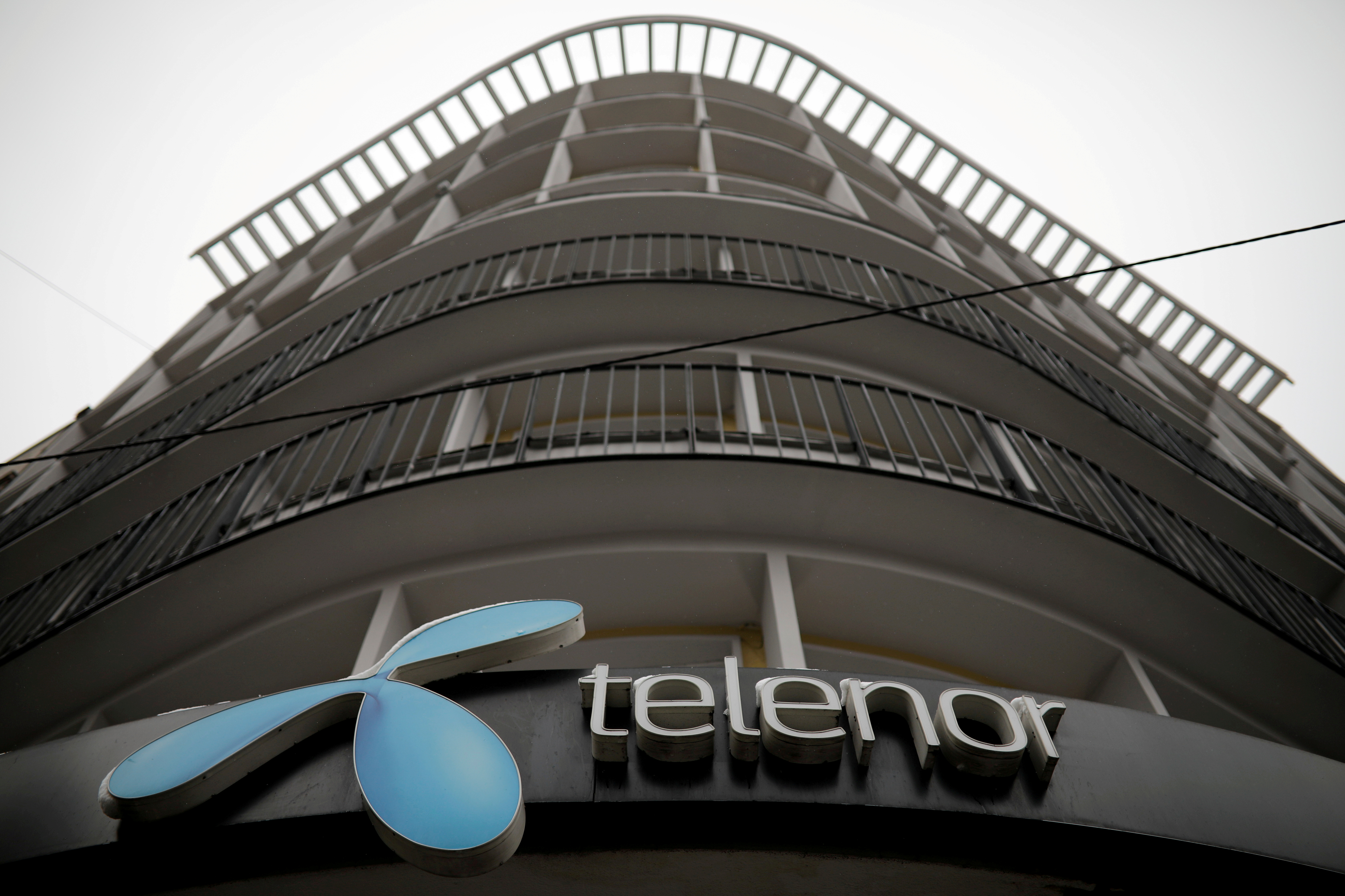 Telenor's logo is seen in central Belgrade