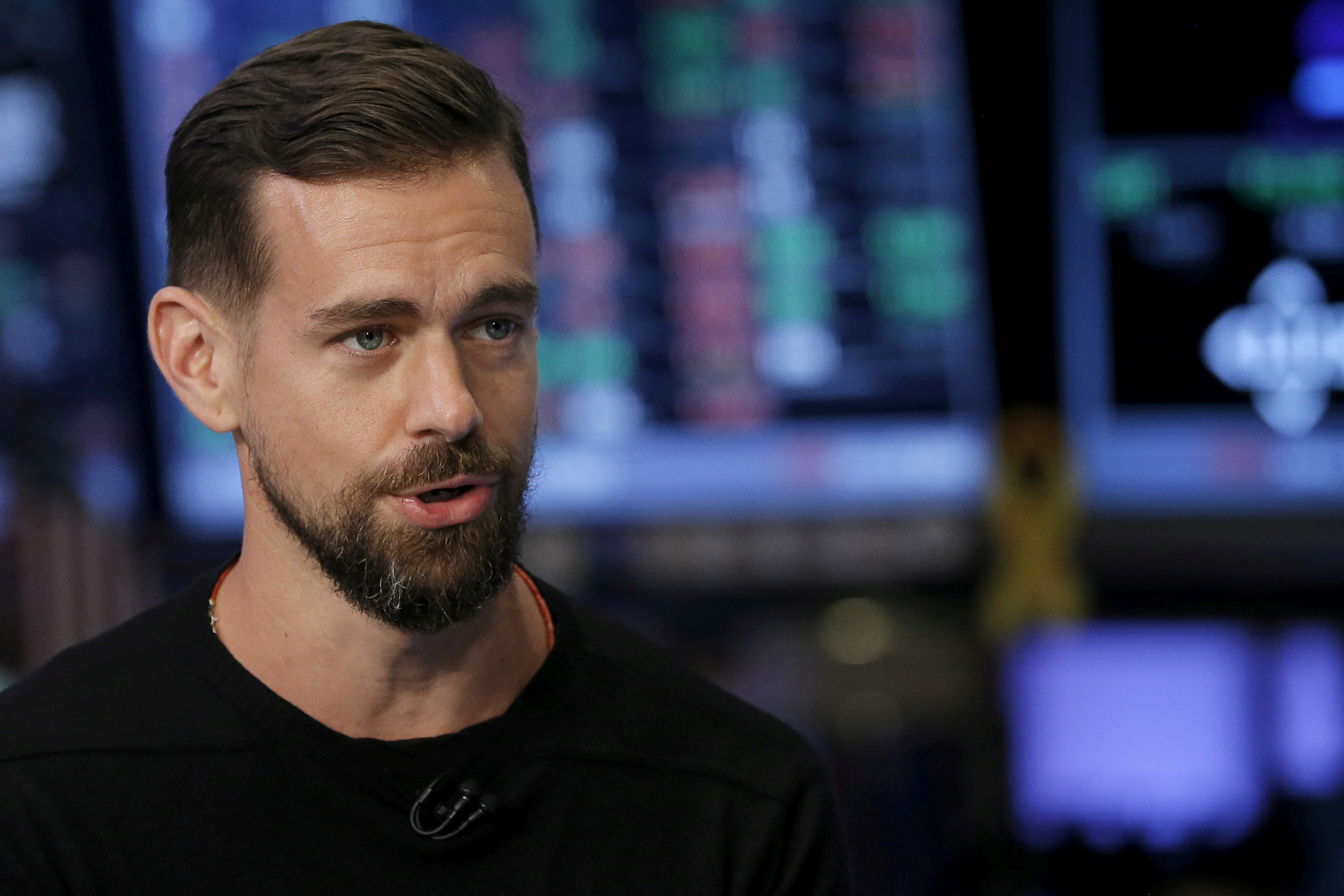 Jack Dorsey, CEO of Square and CEO of Twitter, speaks during an interview November 19, 2015.      REUTERS/Lucas Jackson/File Photo