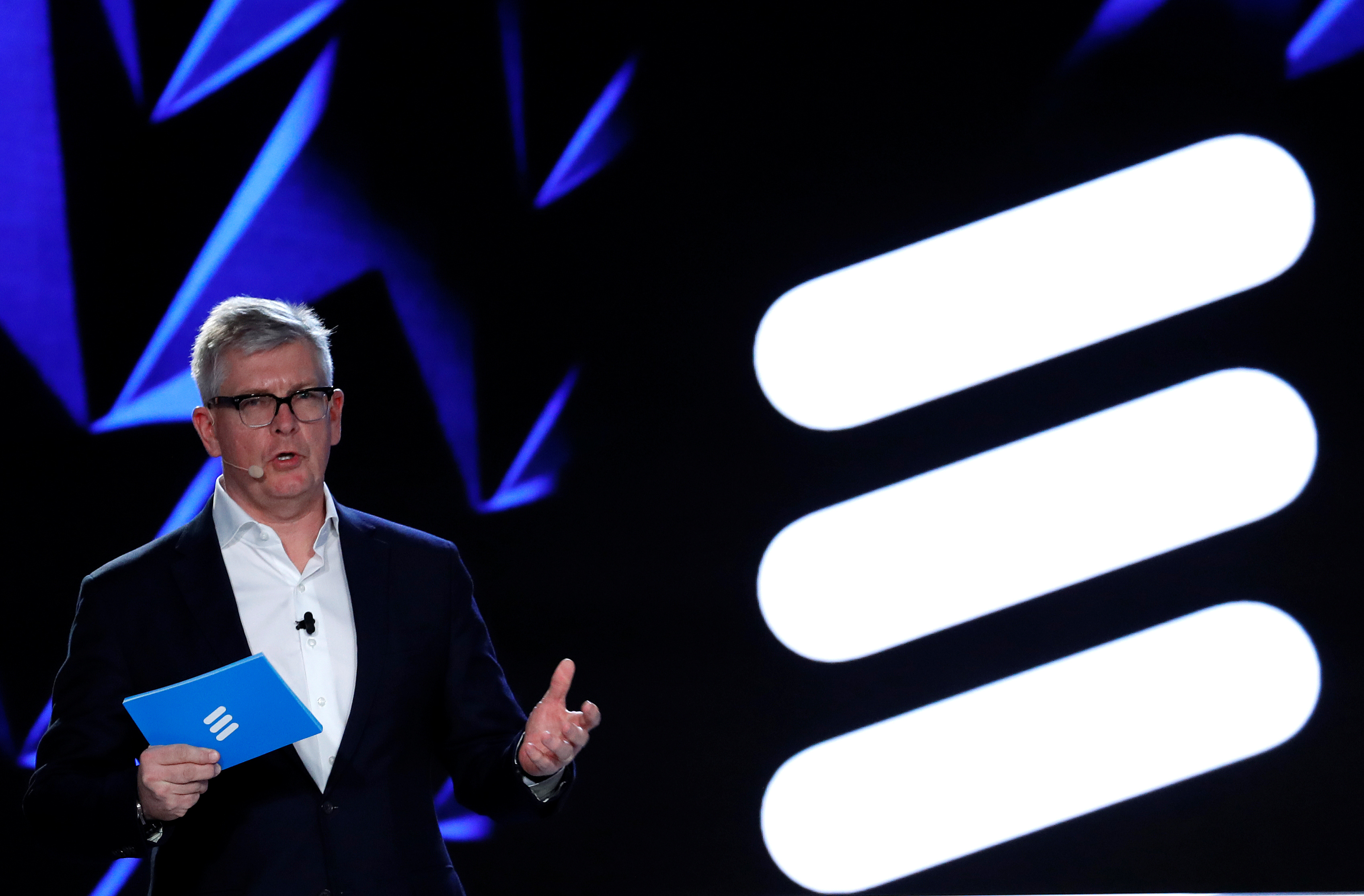 Ericsson Chief Executive Officer Borje Ekholm holds a news conference during the Mobile World Congress in Barcelona