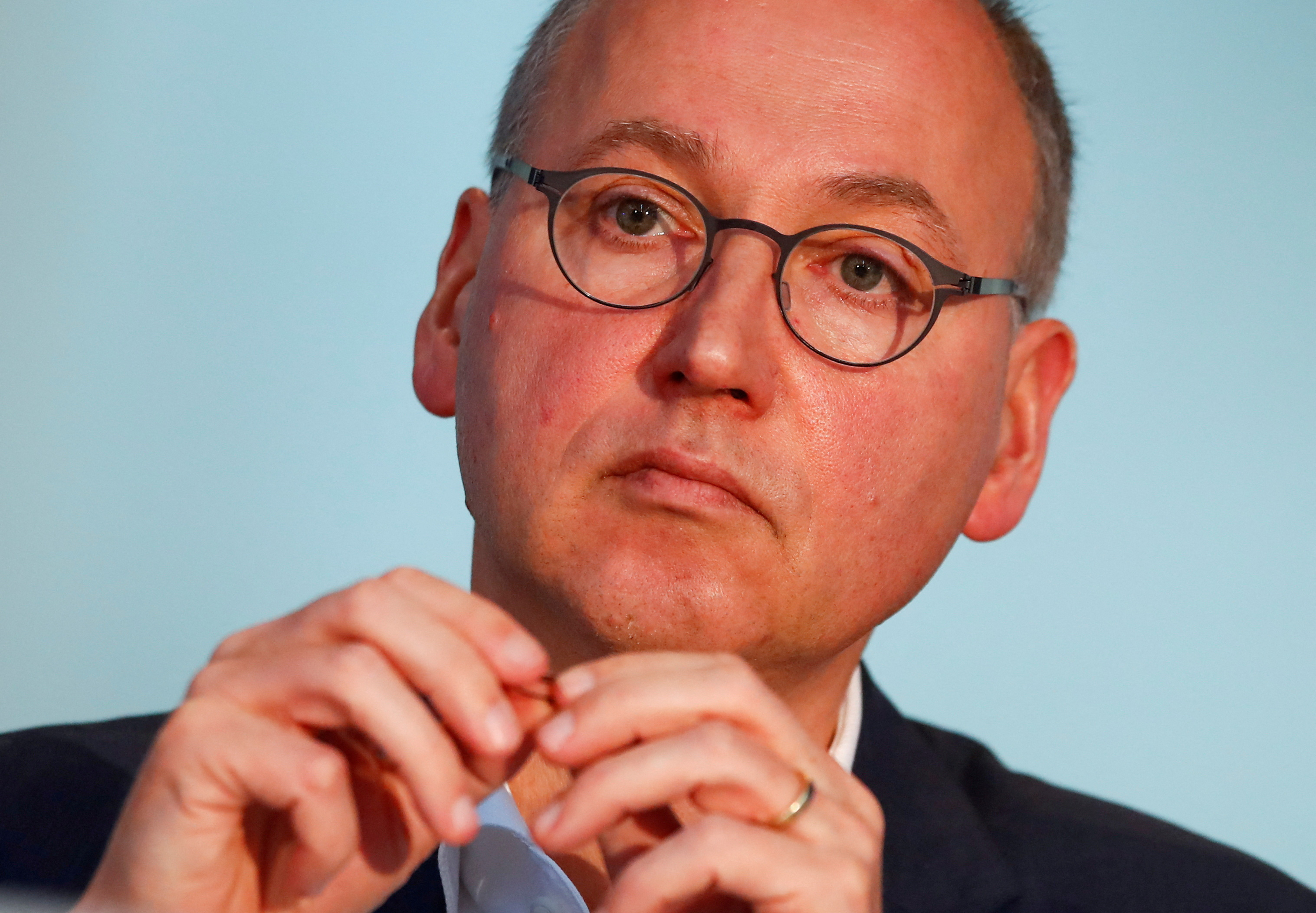 Bayer CEO Werner Baumann at the company's annual results news conference