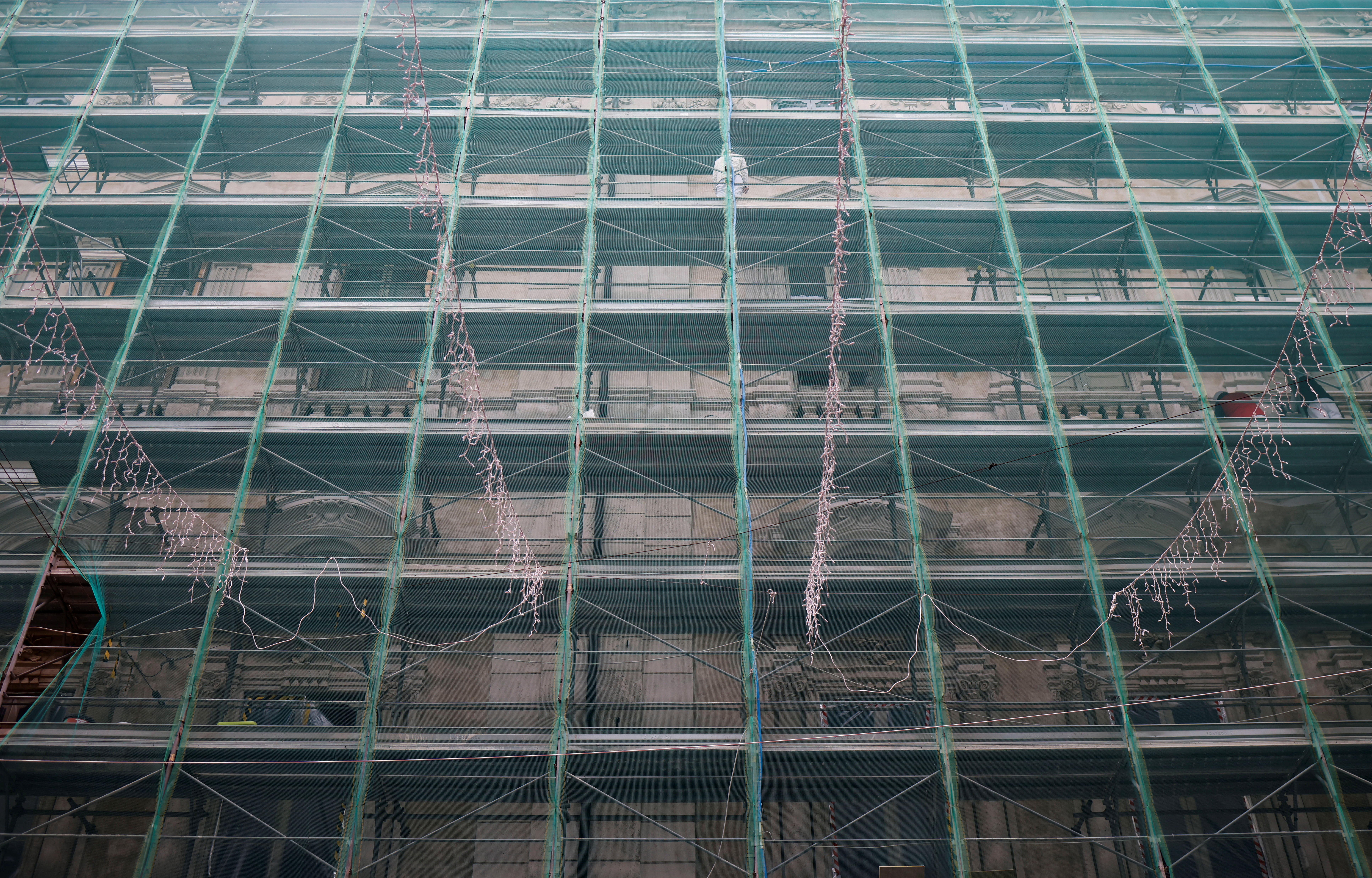 A view of scaffoldings of a building, in Rome, December 6, 2021. REUTERS/Yara Nardi