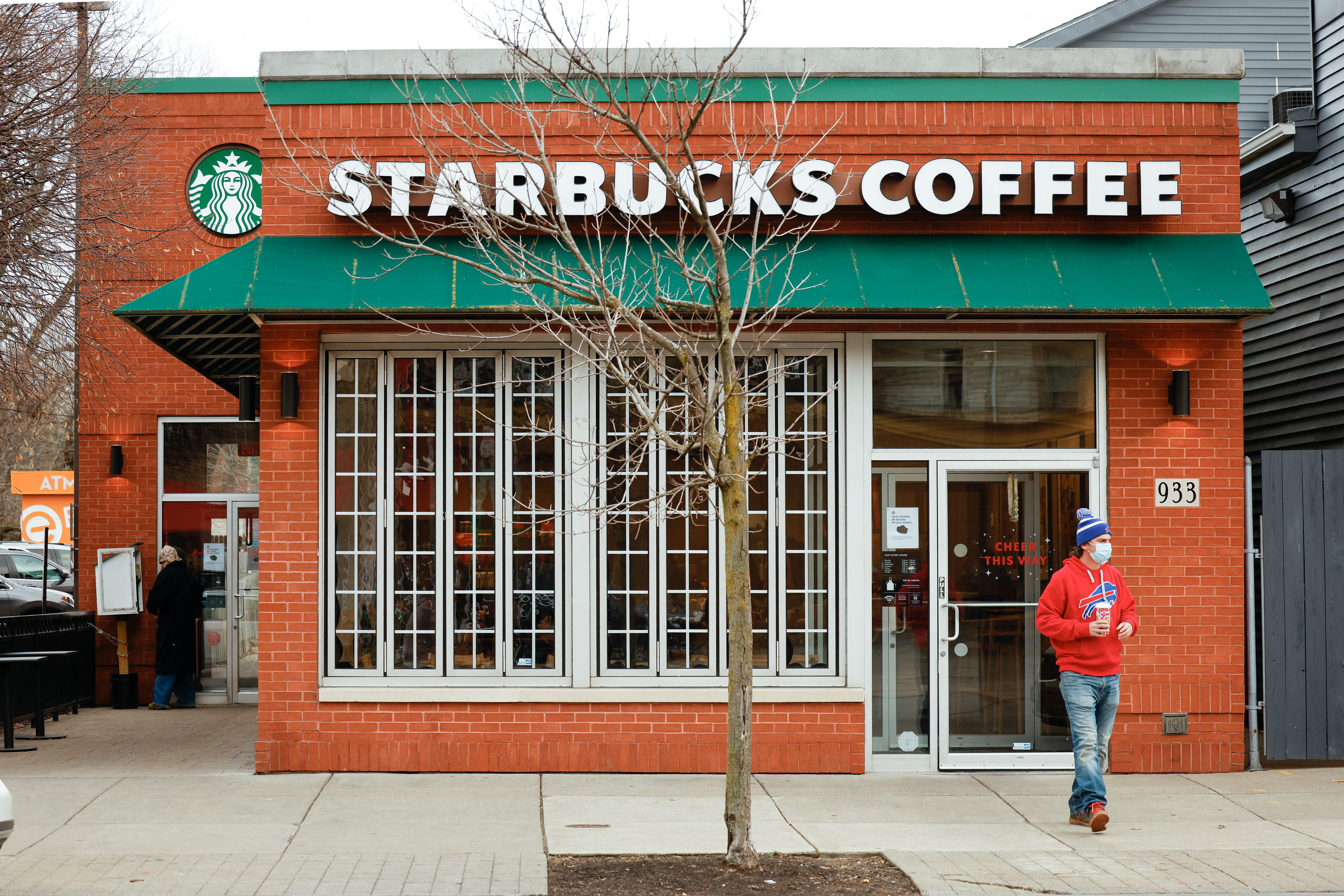 Customer exits a Starbucks in Buffalo, New York