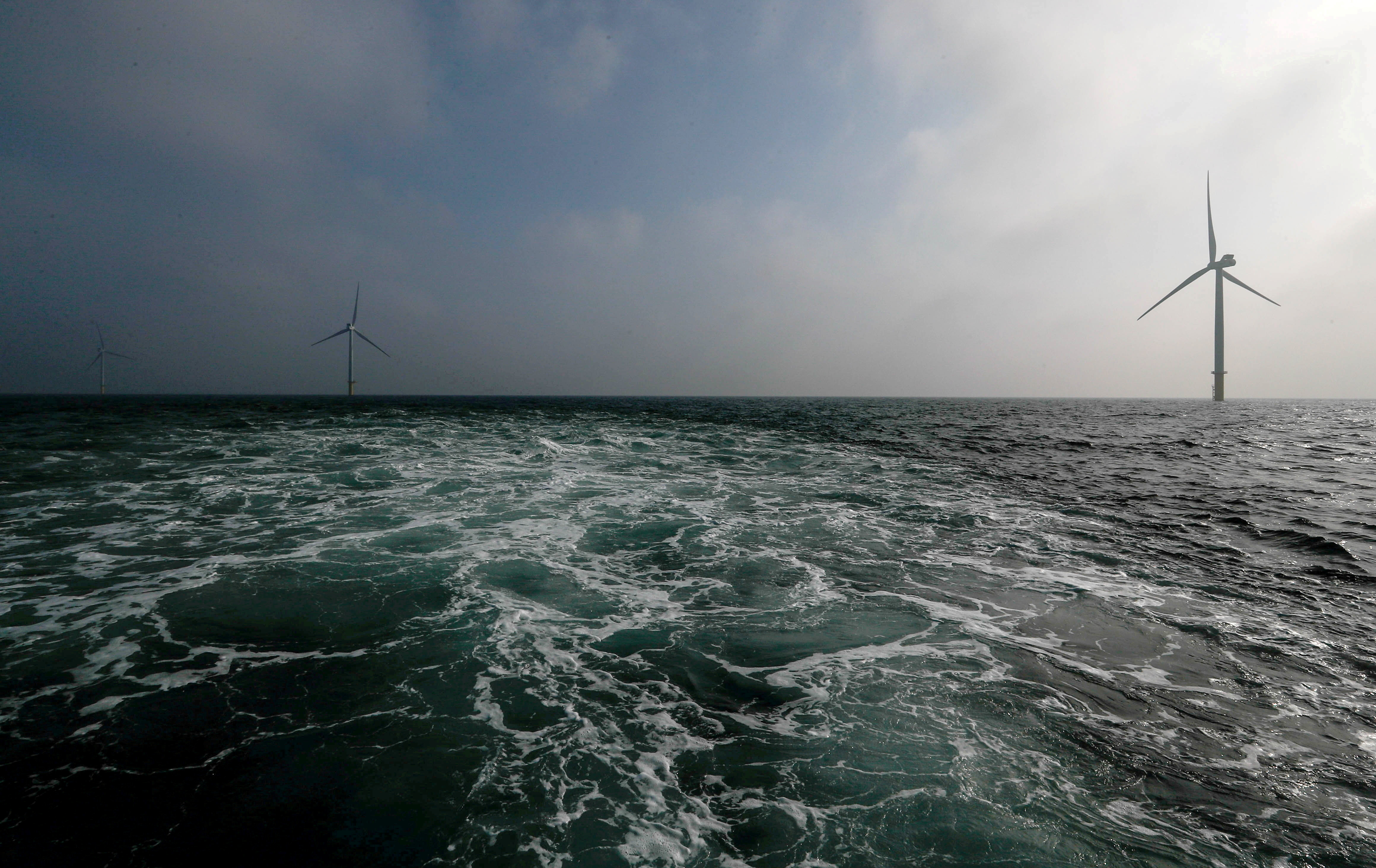 Power-generating windmill turbines are seen at the Eneco Luchterduinen offshore wind farm near Amsterdam, Netherlands September 26, 2017. REUTERS/Yves Herman/File Photo