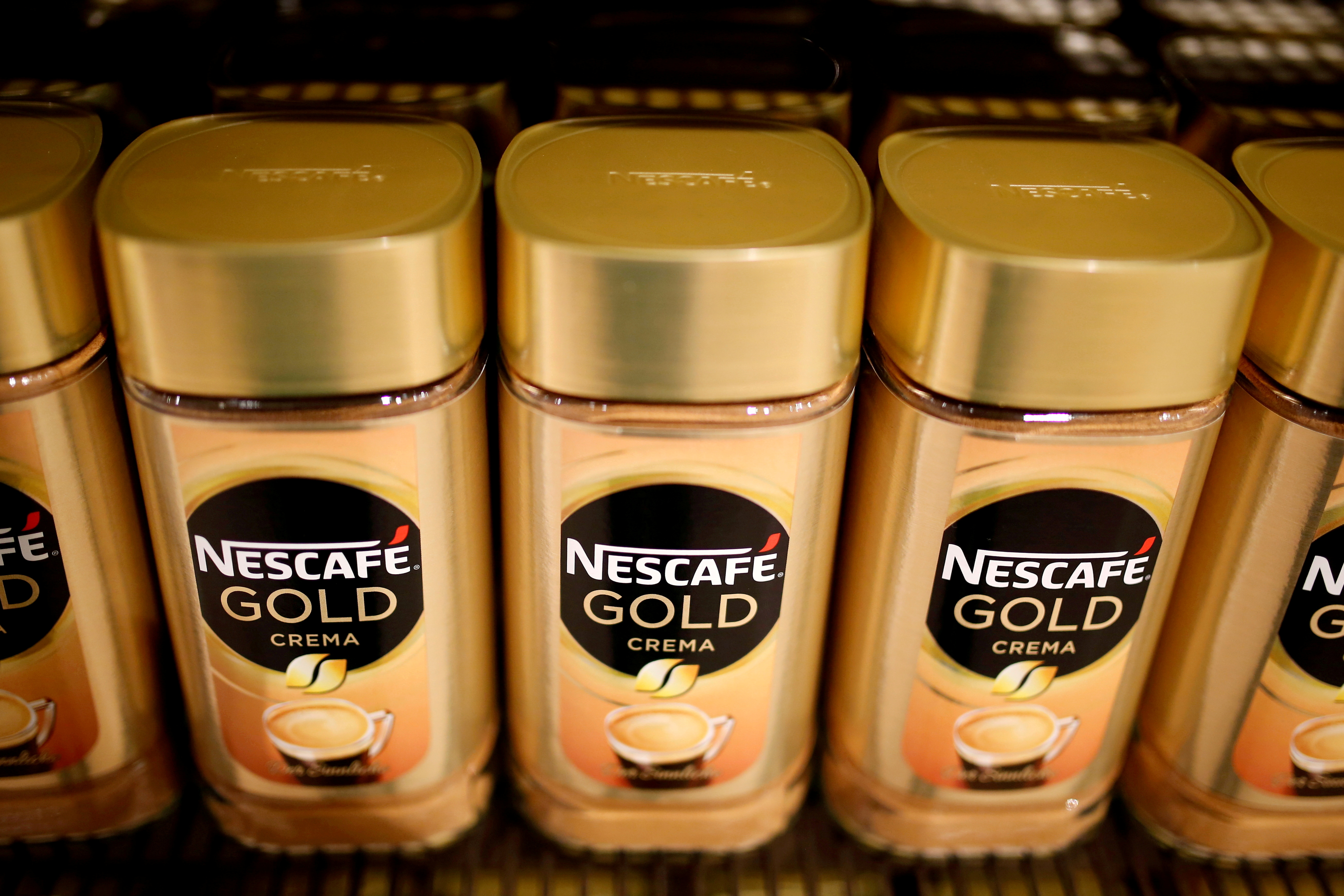 Jars of Nescafe Gold coffee by Nestle are pictured in the supermarket of Nestle headquarters in Vevey