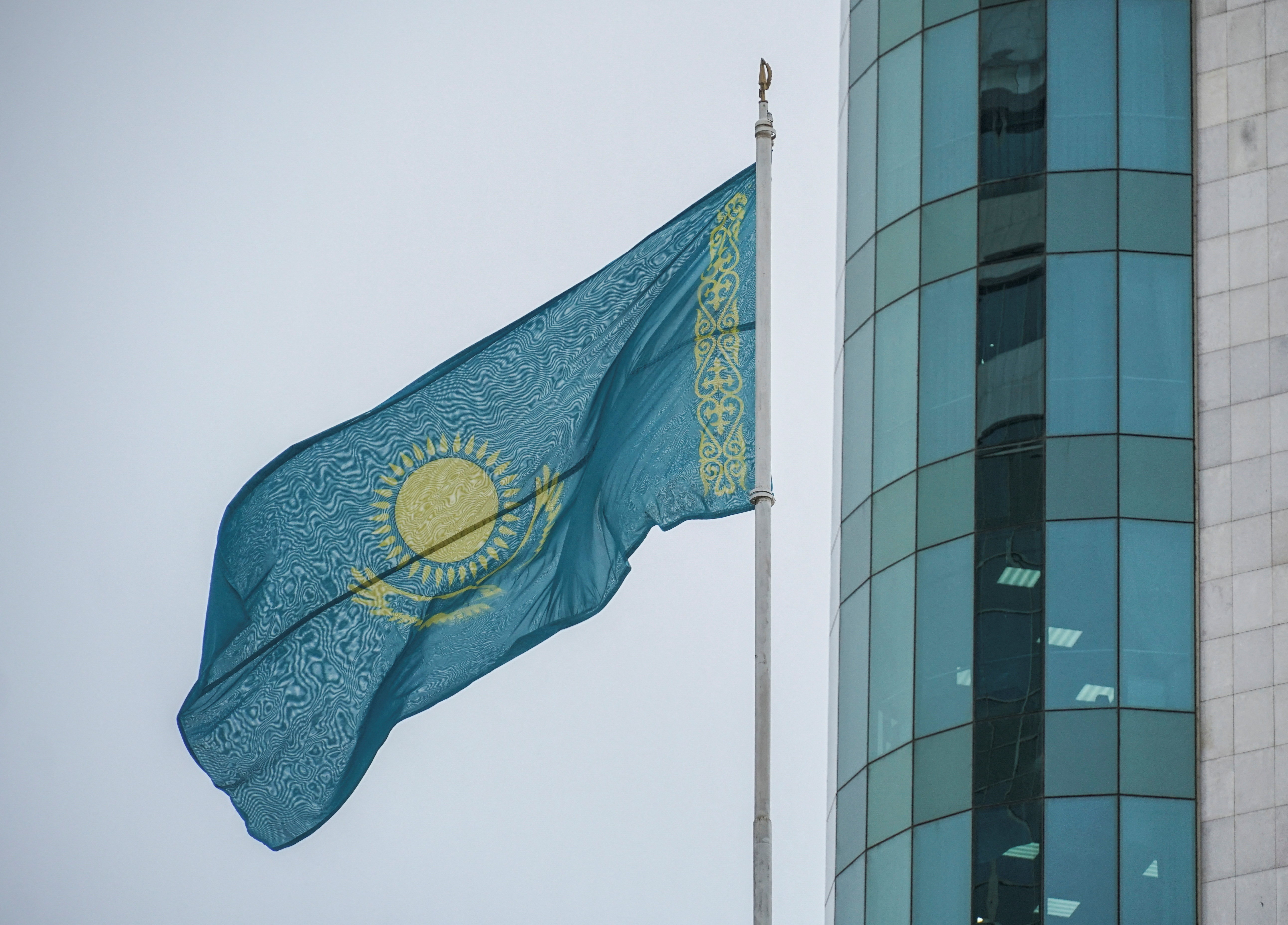Kazakhstan's national flag flies in Astana