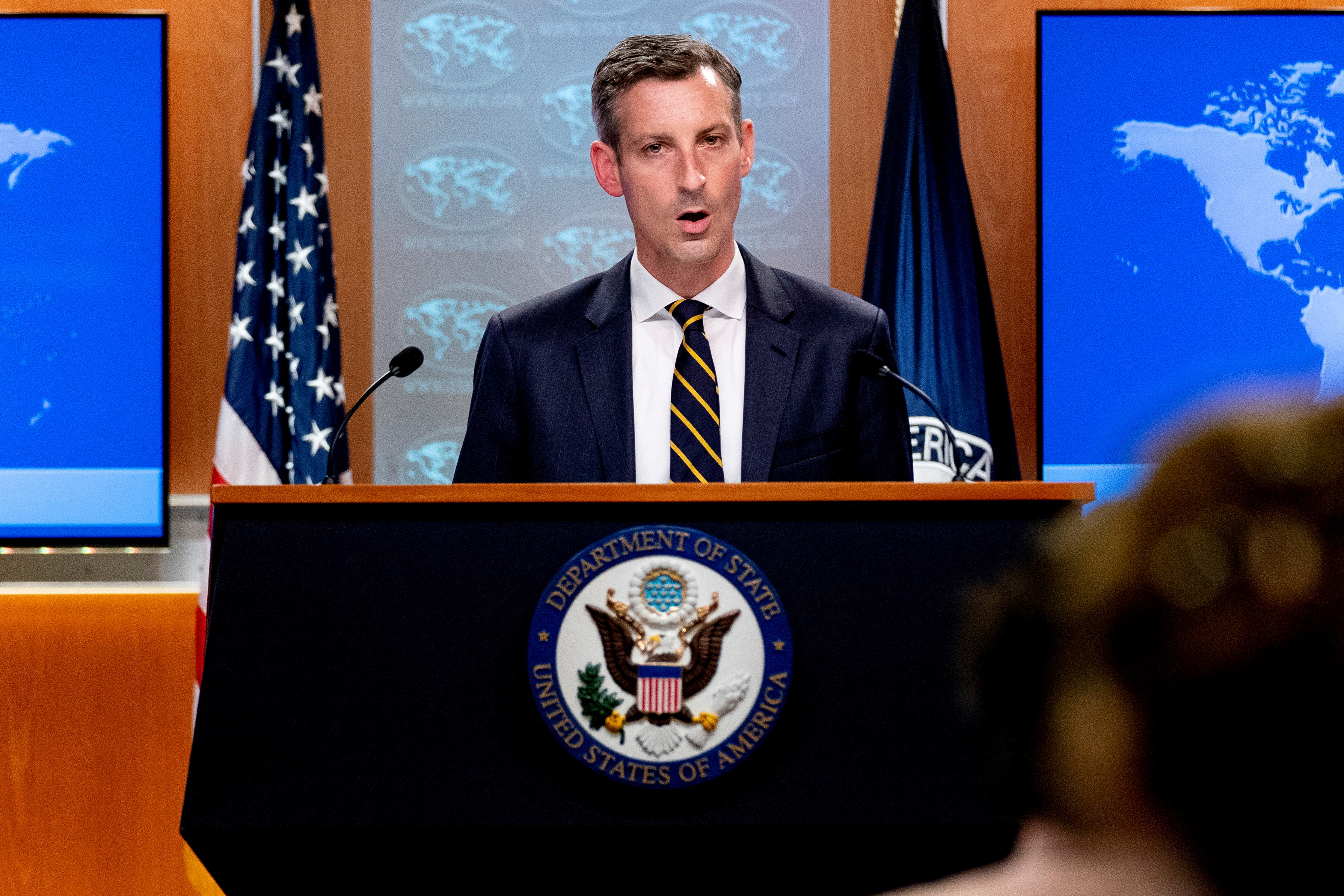 State Department spokesman Ned Price speaks in Washington