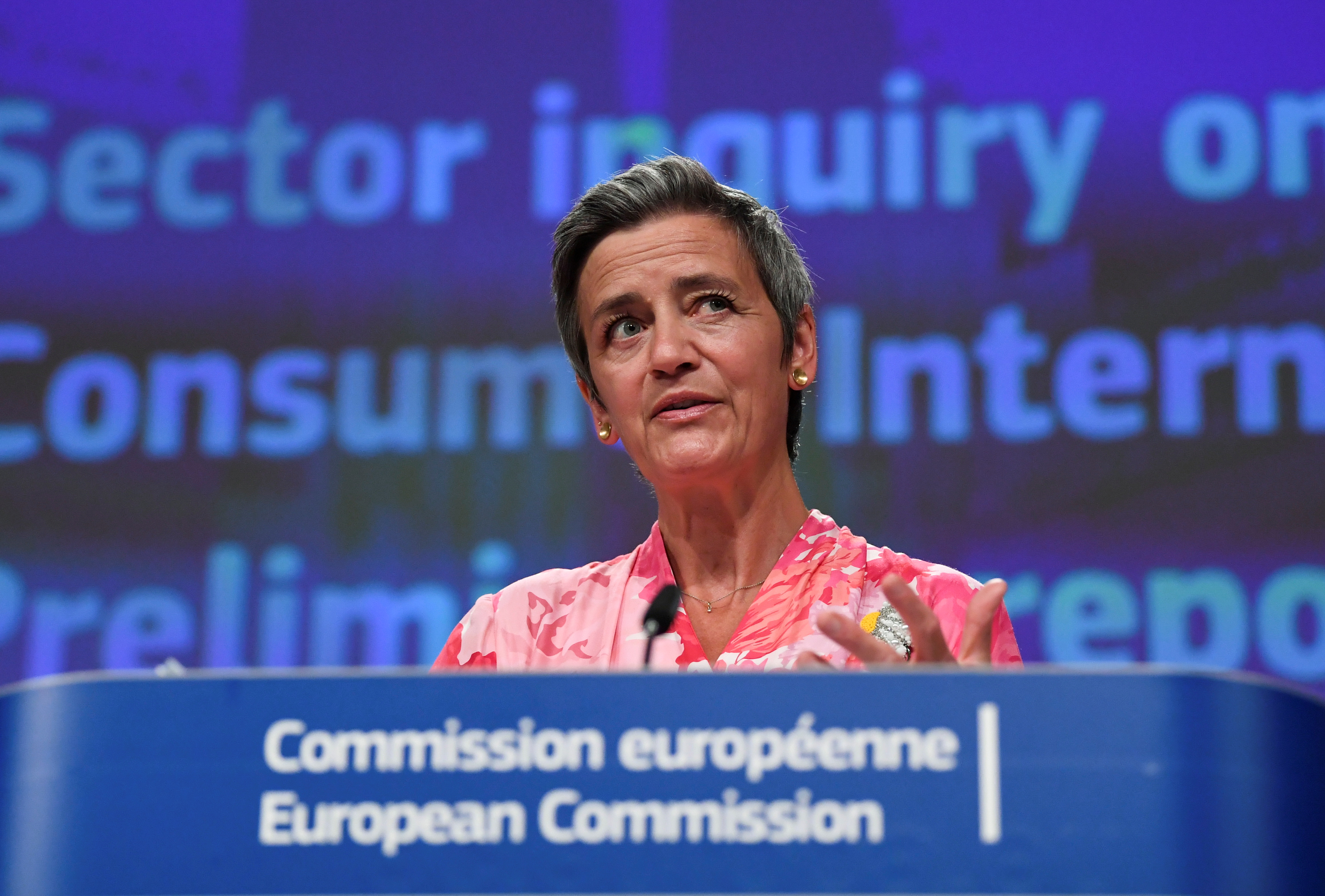 News conference on a competition sector inquiry at EU headquarters in Brussels