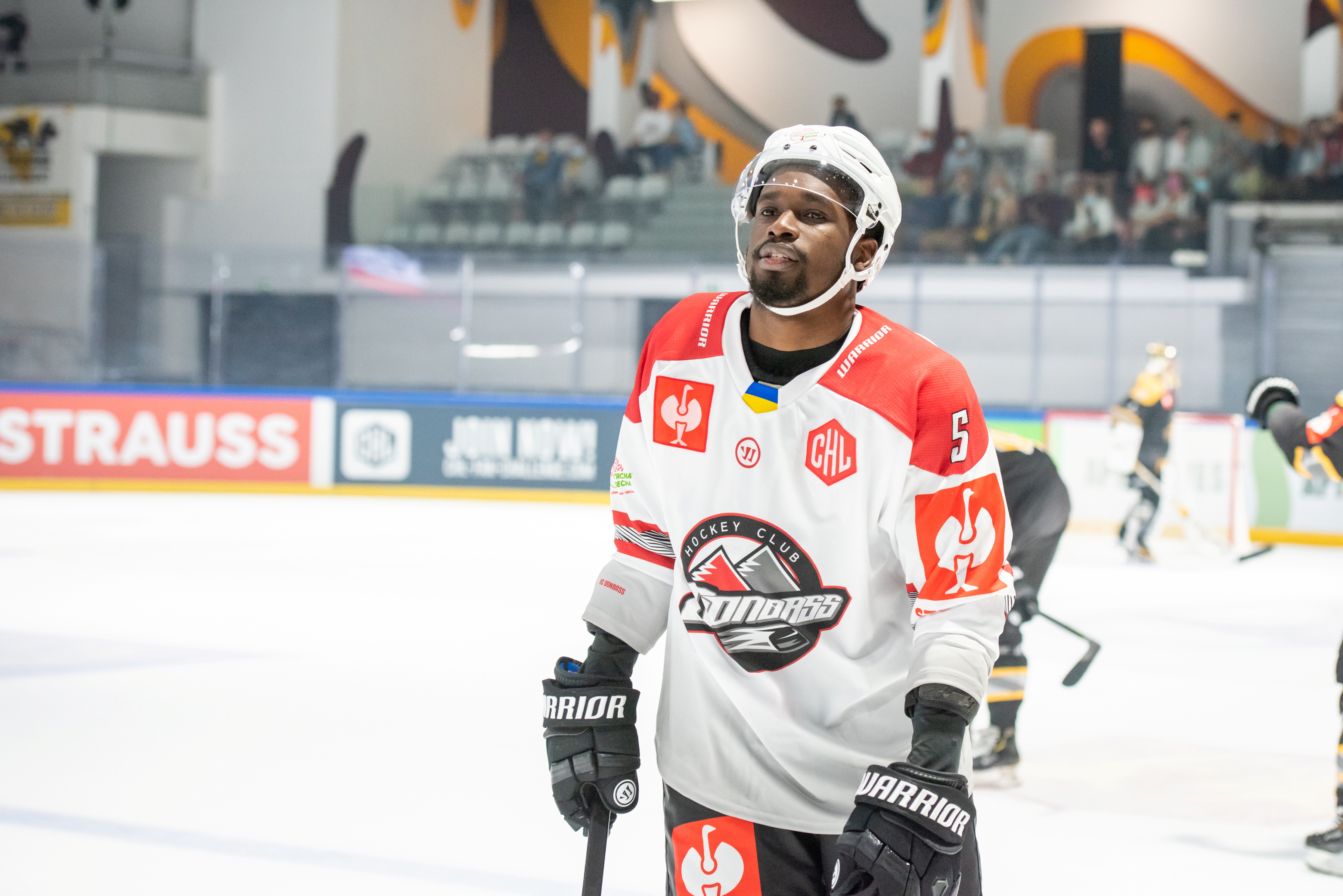 HC Donbass player Jalen Smereck is seen during the Hockey Champions League match against HC Rouen Dragons in Rouen