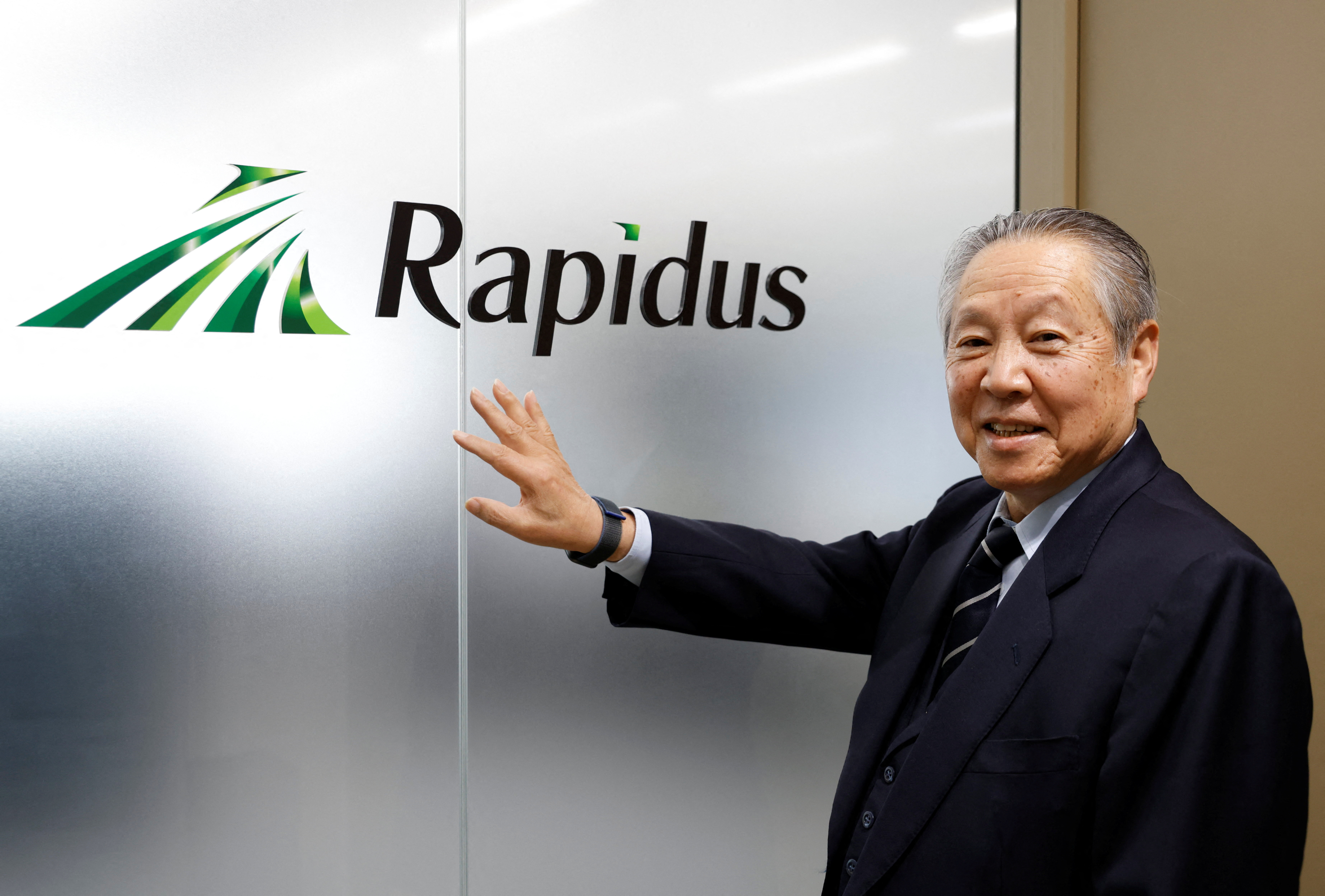 Tetsuro Higashi, the Chairman of Rapidus Corp., attends an interview with Reuters in Tokyo