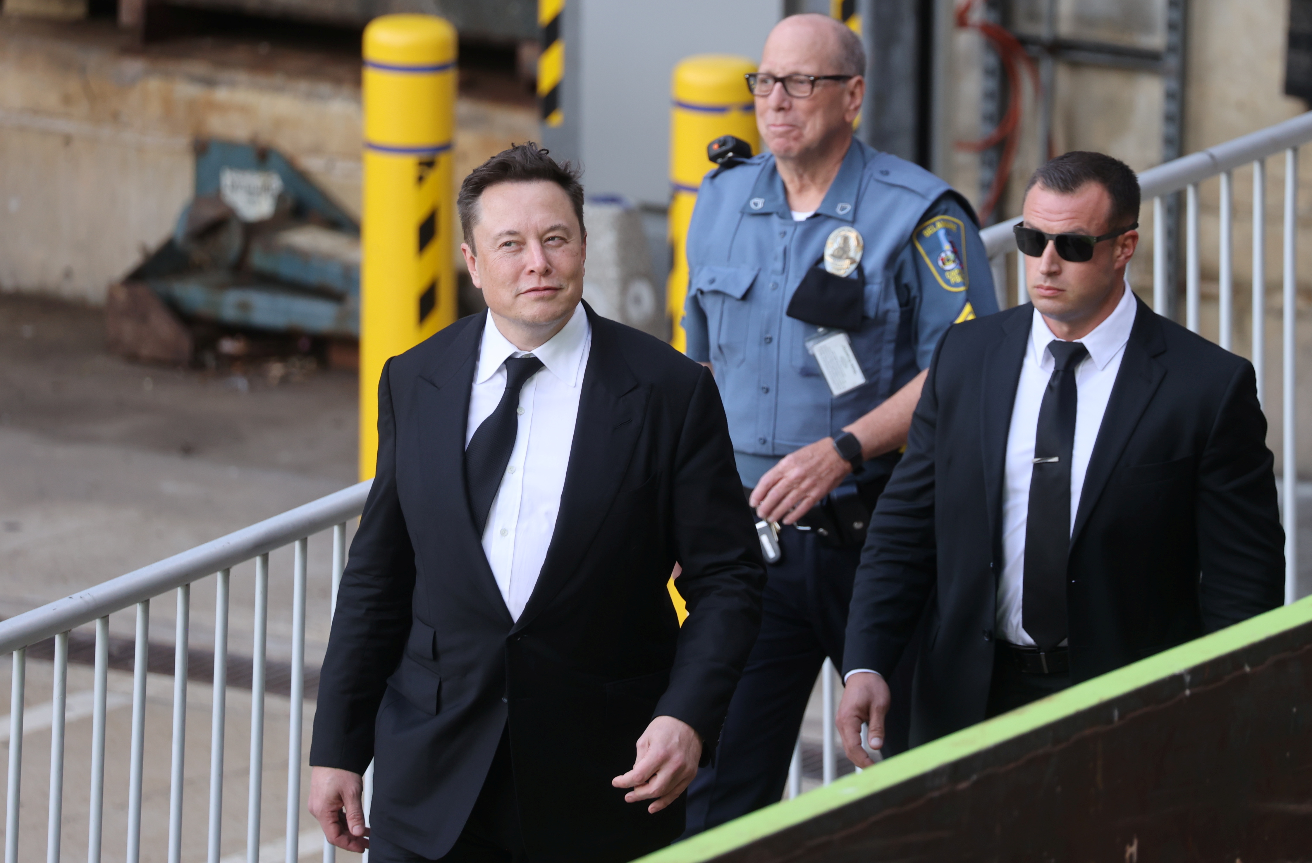 Tesla CEO Elon Musk departs after taking the stand to defend Tesla Inc's 2016 deal for SolarCity in a case before the Delaware Court of Chancery in Wilmington, Delaware, U.S. July 12, 2021. REUTERS/Jonathan Ernst