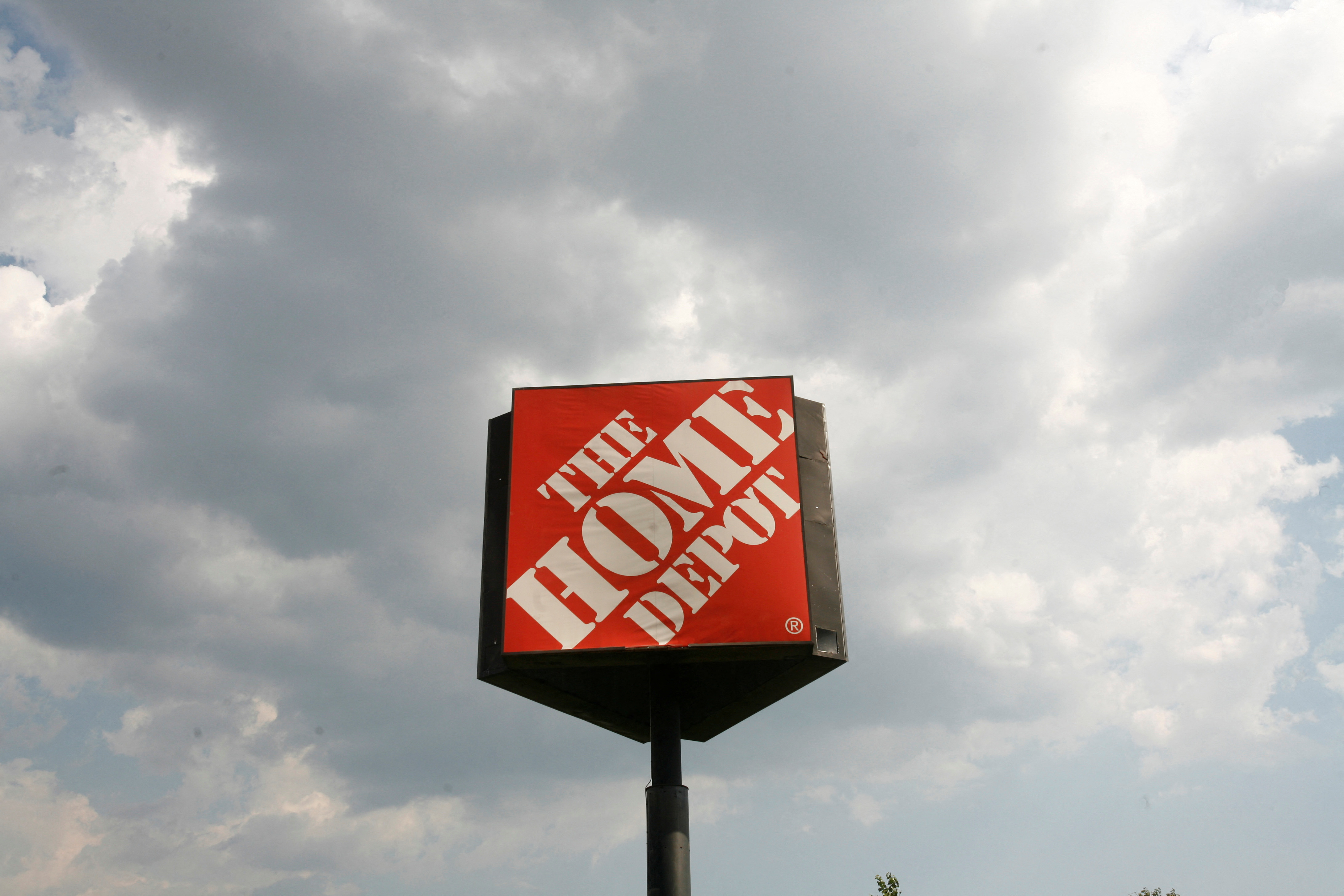 A Home Depot store sign is seen in New York