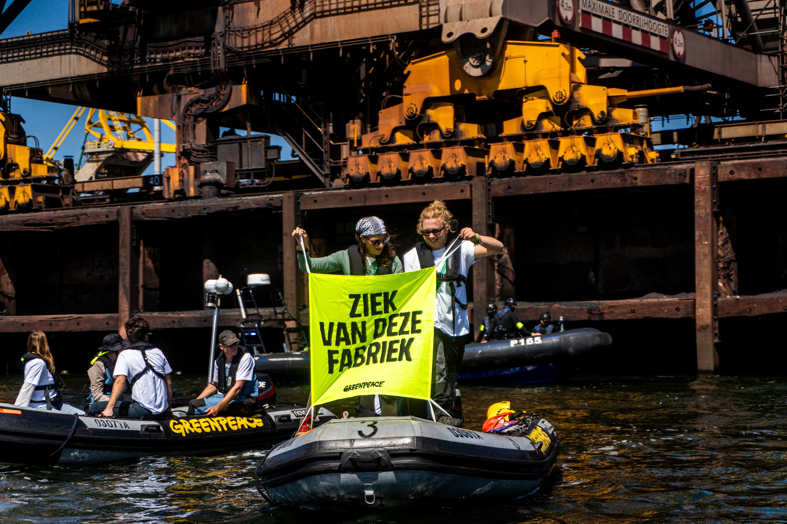 Environmental activists protest at Dutch Tata Steel plant