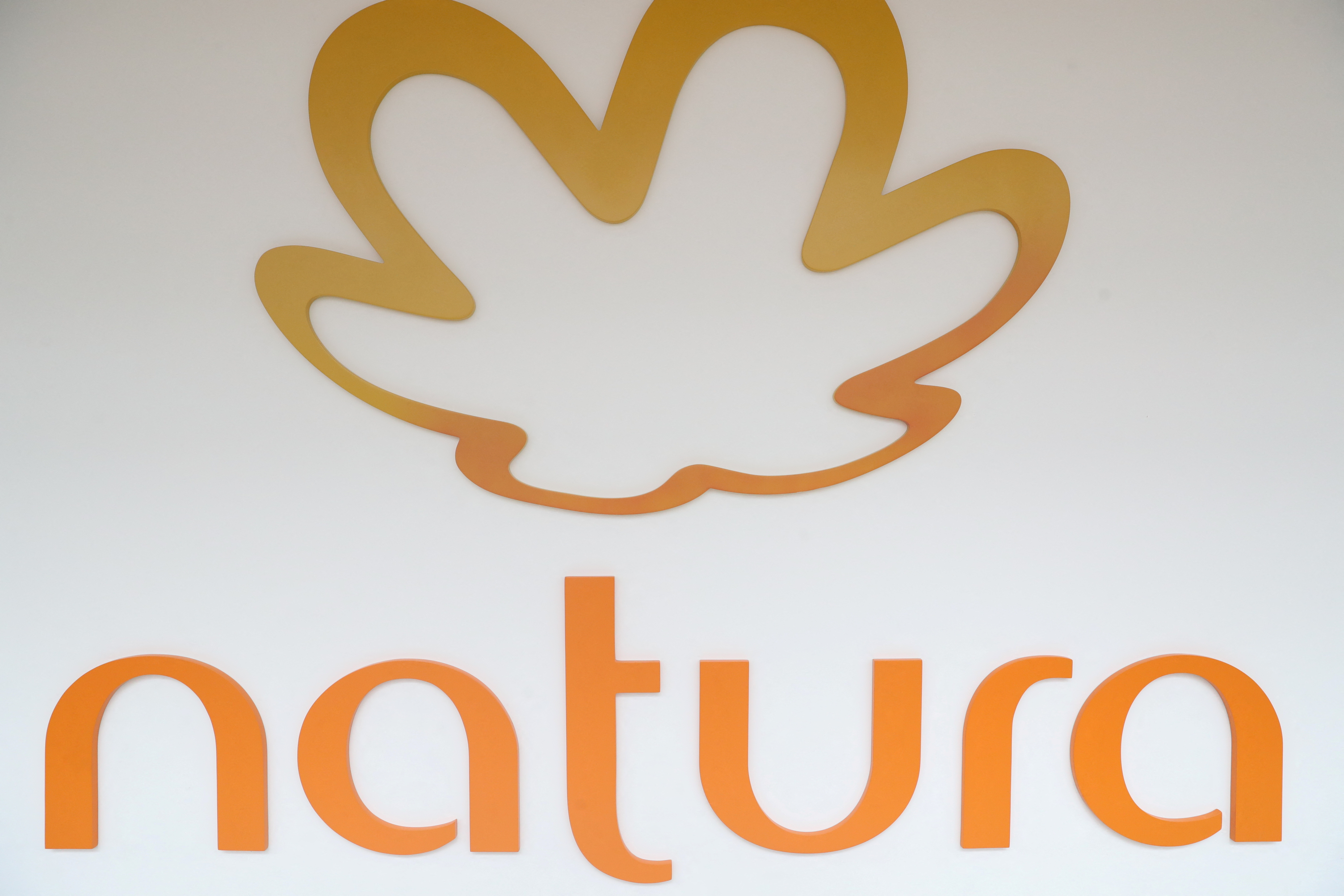 The logo of Natura is picture at the company headquarters in Sao Paulo