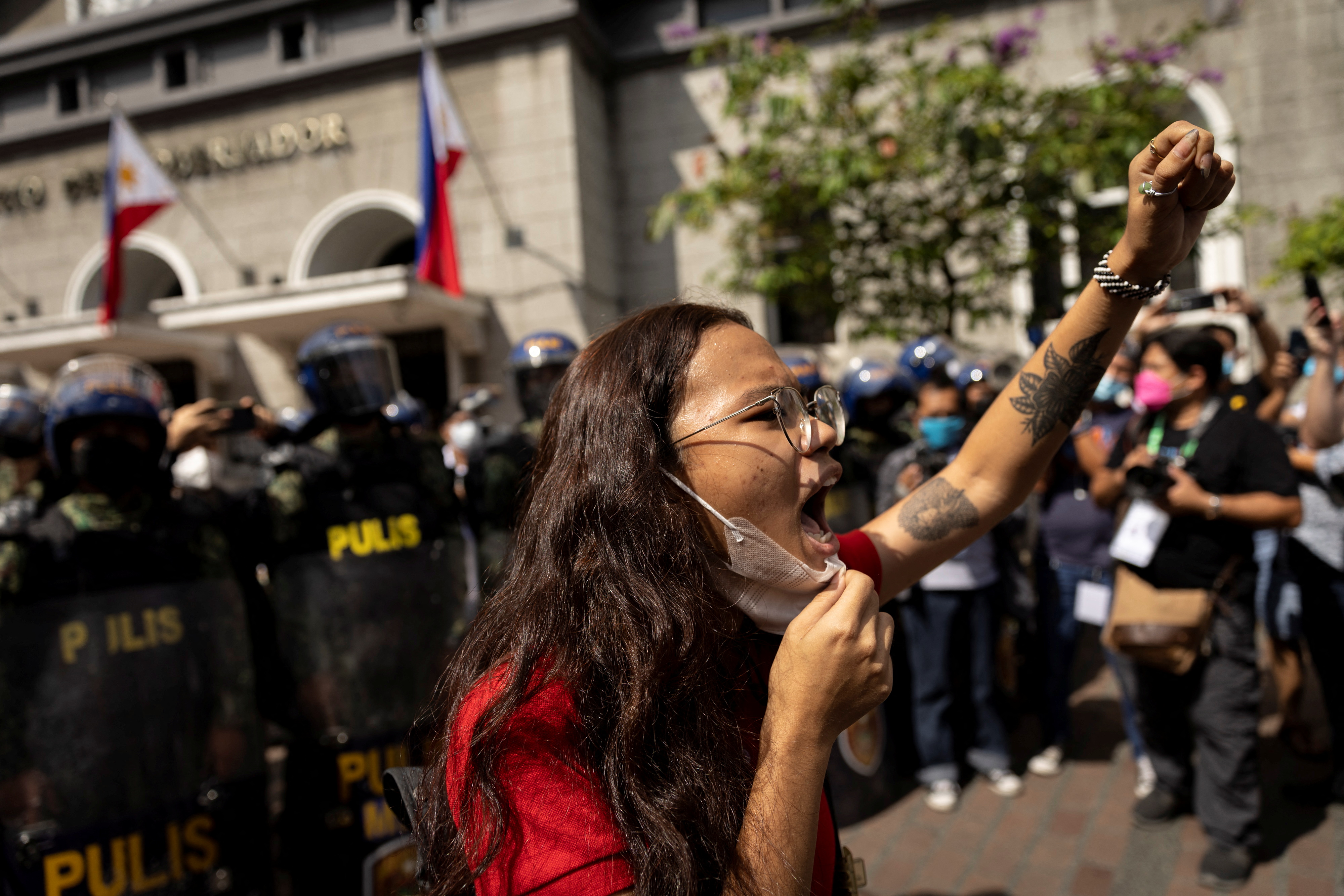 Students and protesters rally against Philippine election results, in Manila