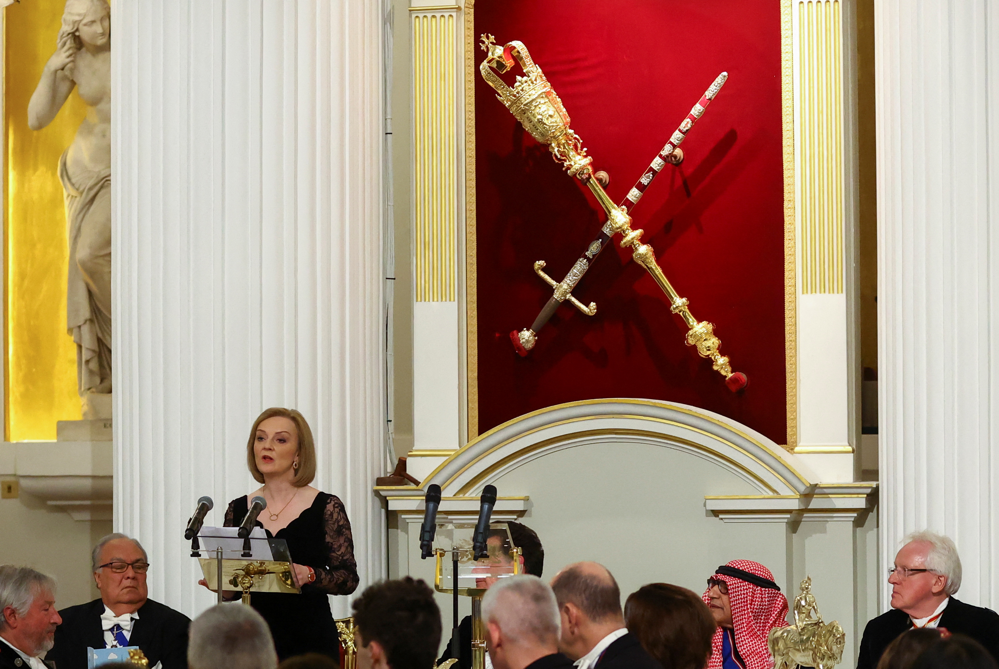 British Foreign Secretary Liz Truss speaks at Mansion House in London, Britain