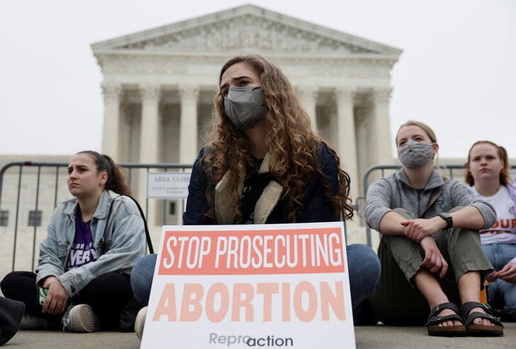 People protest after leak of U.S. Supreme Court draft majority opinion on Roe v. Wade abortion rights decision, in Washington
