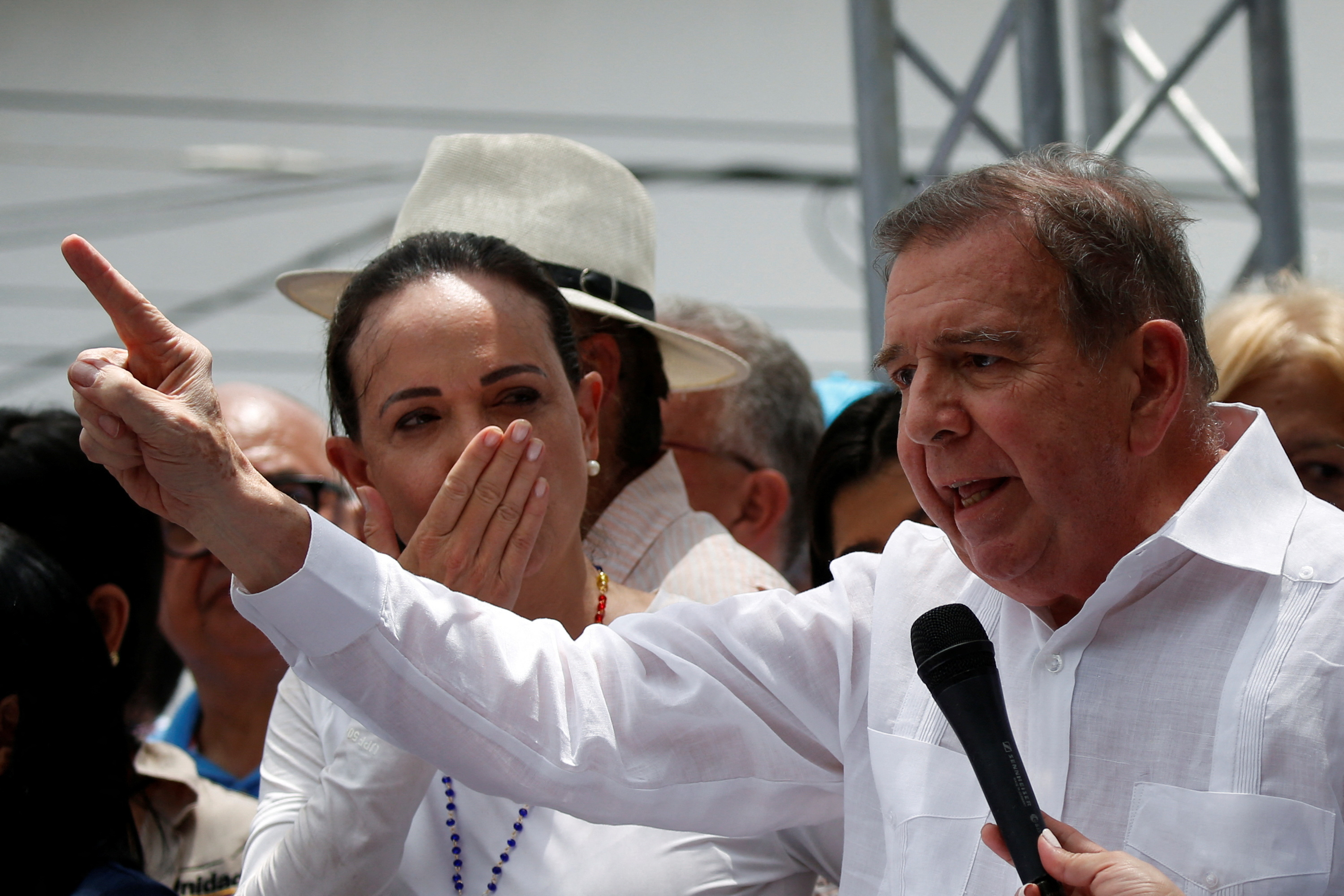 Venezuelan opposition presidential candidate Gonzalez and opposition leader Machado attend a rally in La Victoria