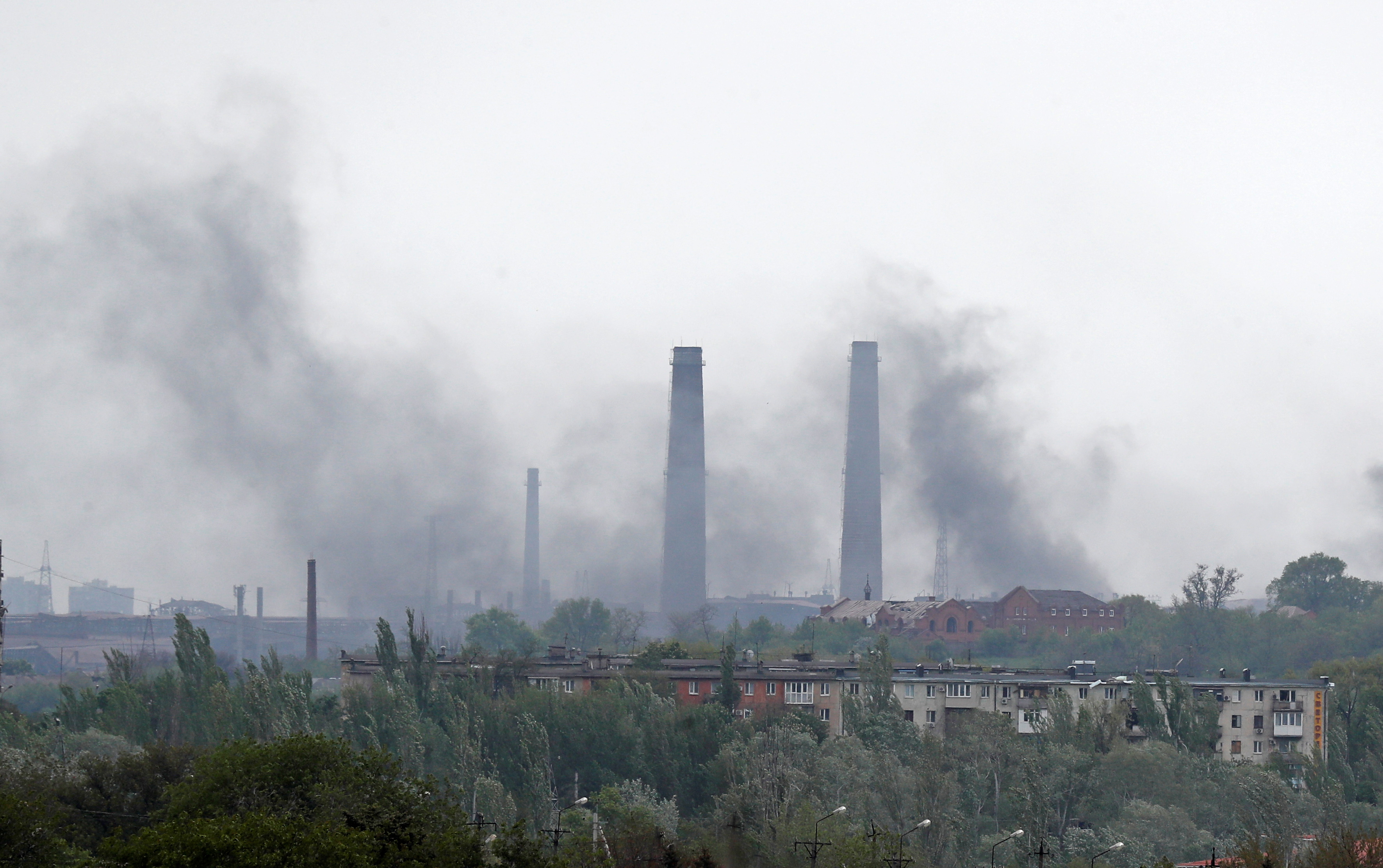 A view shows a plant of Azovstal Iron and Steel Works in Mariupol