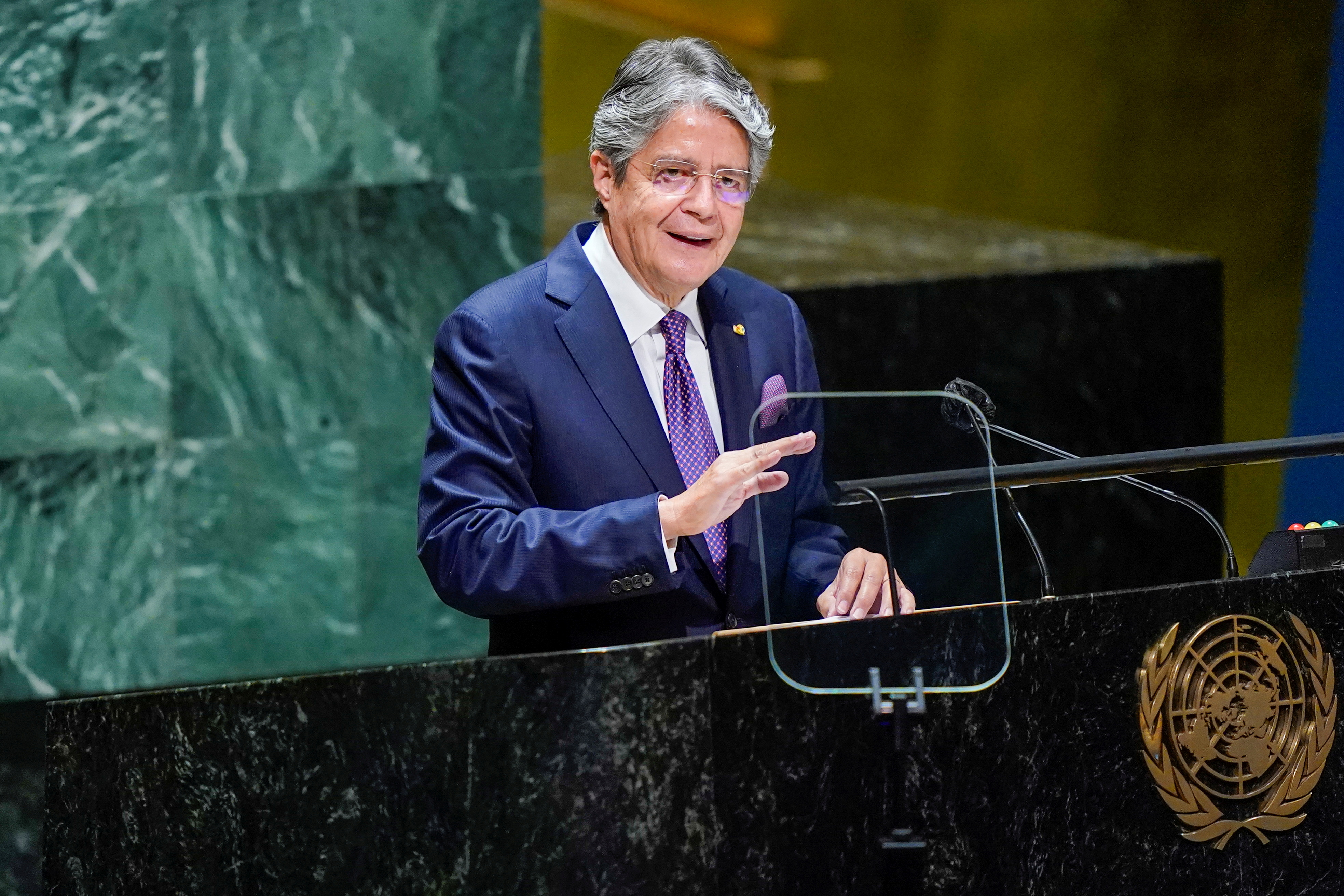 Ecuador's President Guillermo Lasso addresses the 76th Session of the United Nations General Assembly at the U.N. headquarters in New York, U.S., September 21, 2021. Mary Altaffer/Pool via REUTERS/File Photo