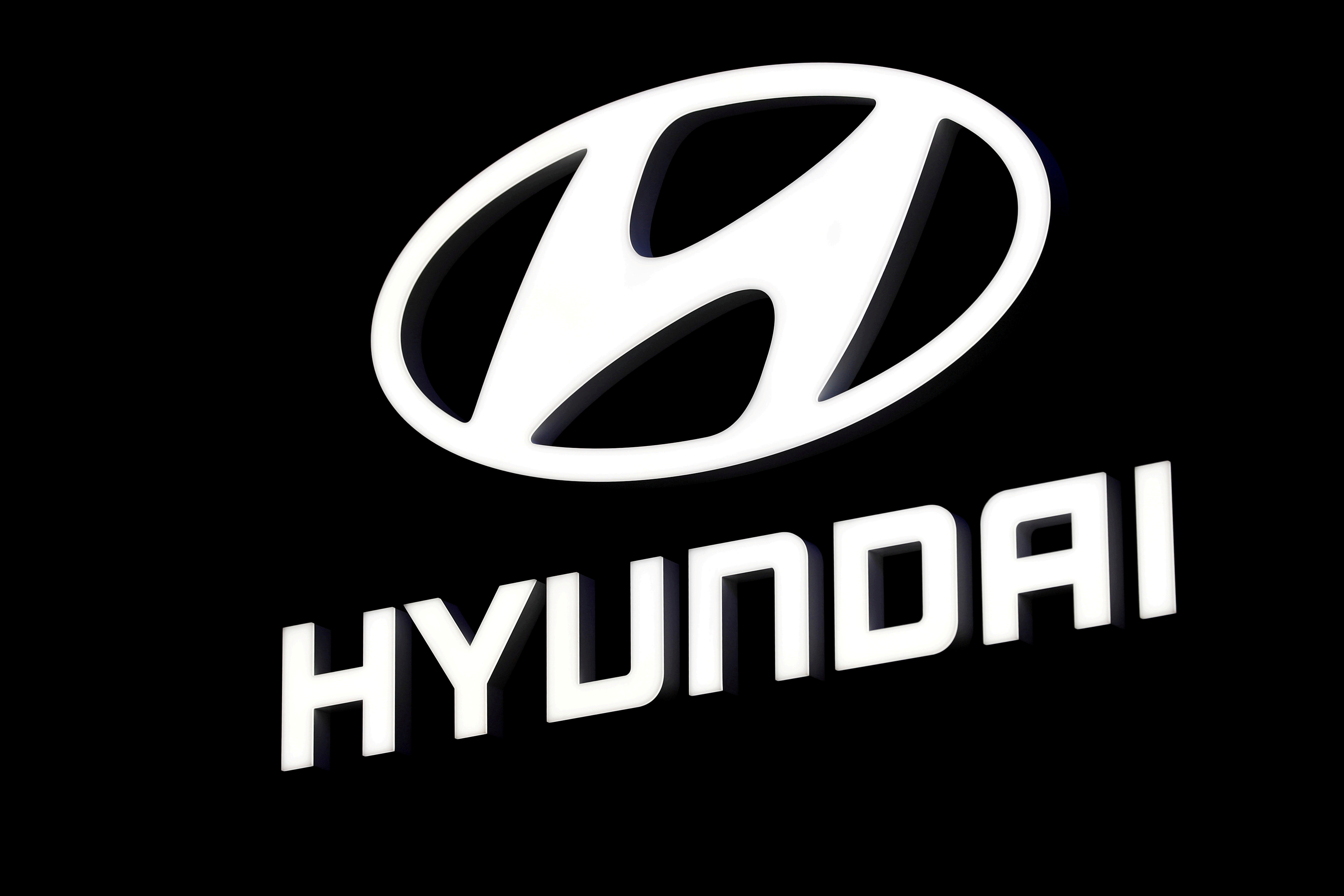 A Hyundai booth displays the company logo at the North American International Auto Show in Detroit, Michigan, U.S. January 16, 2018.  REUTERS/Jonathan Ernst