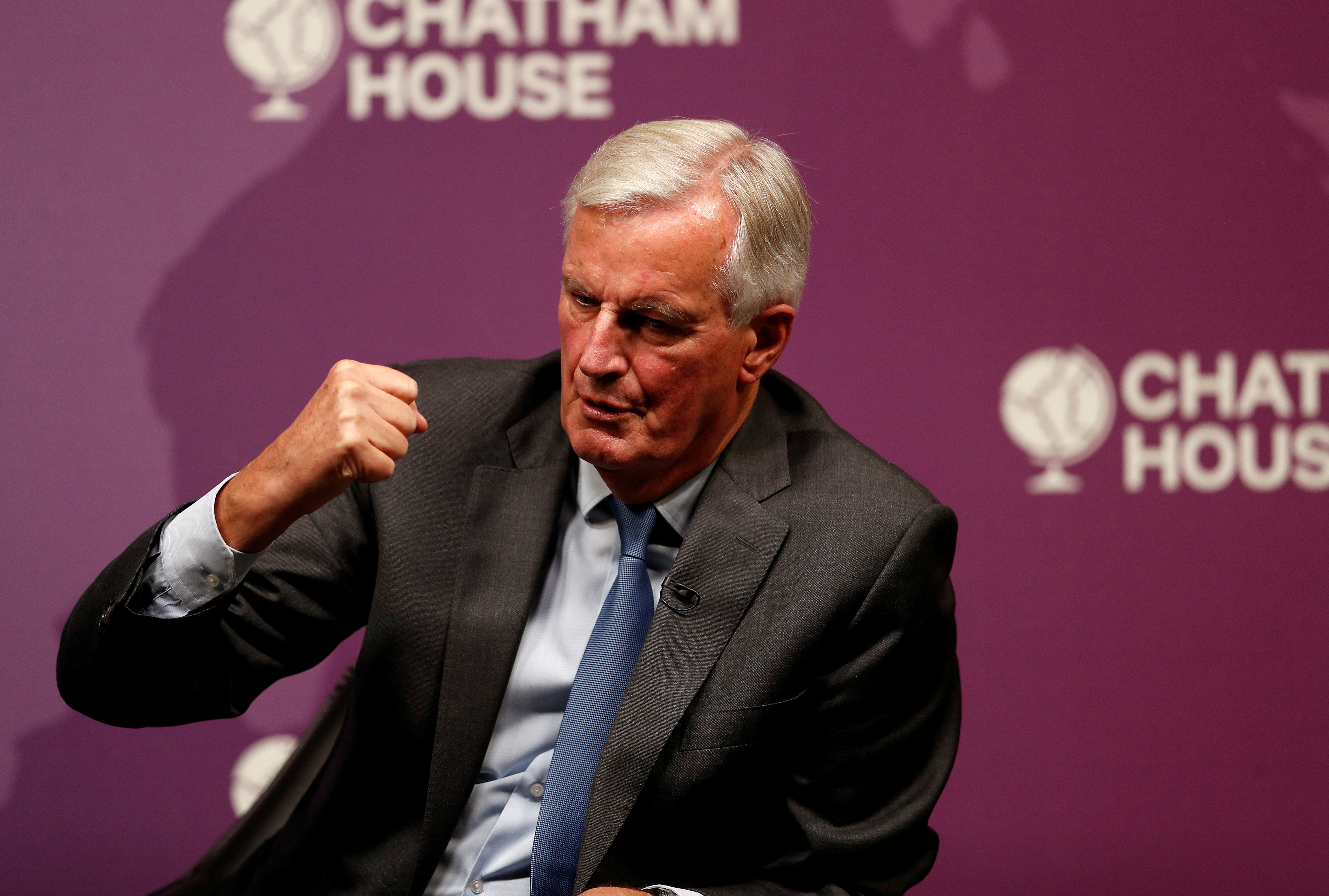 Former EU chief negotiator Michel Barnier speaks at Chatham House in London