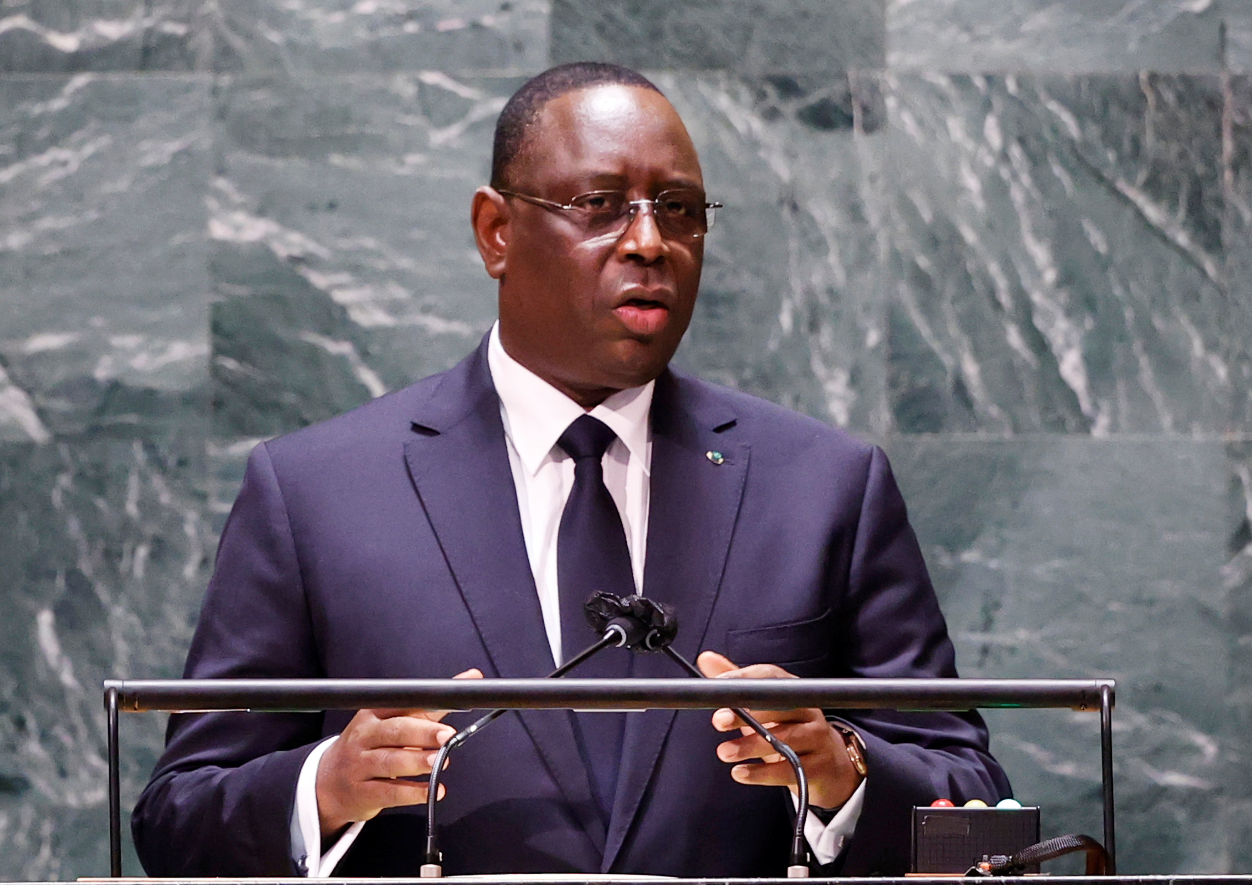 Senegal's President Macky Sall speak. 
John Angelillo/Pool via REUTERS 