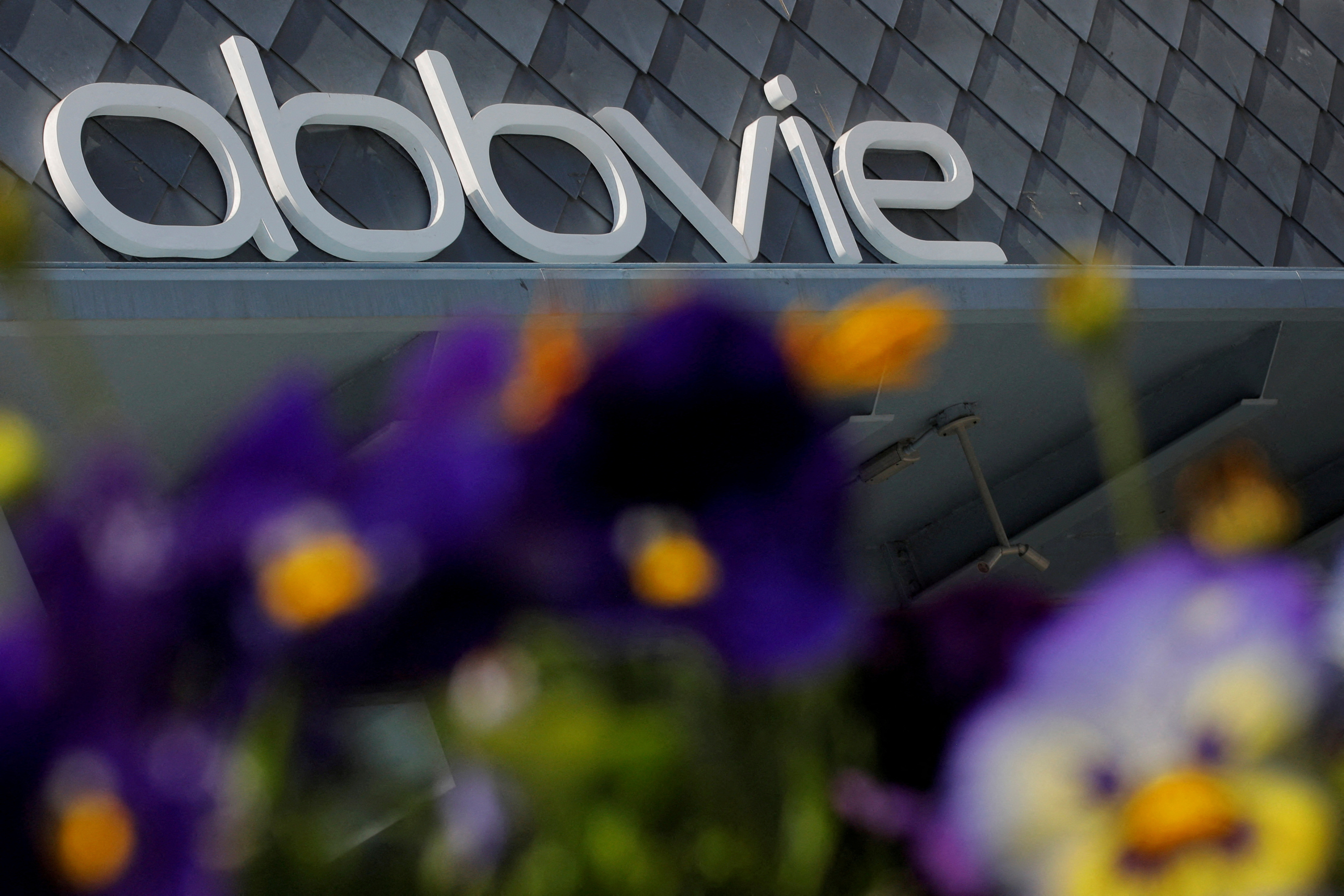A sign stands outside a Abbvie facility in Cambridge
