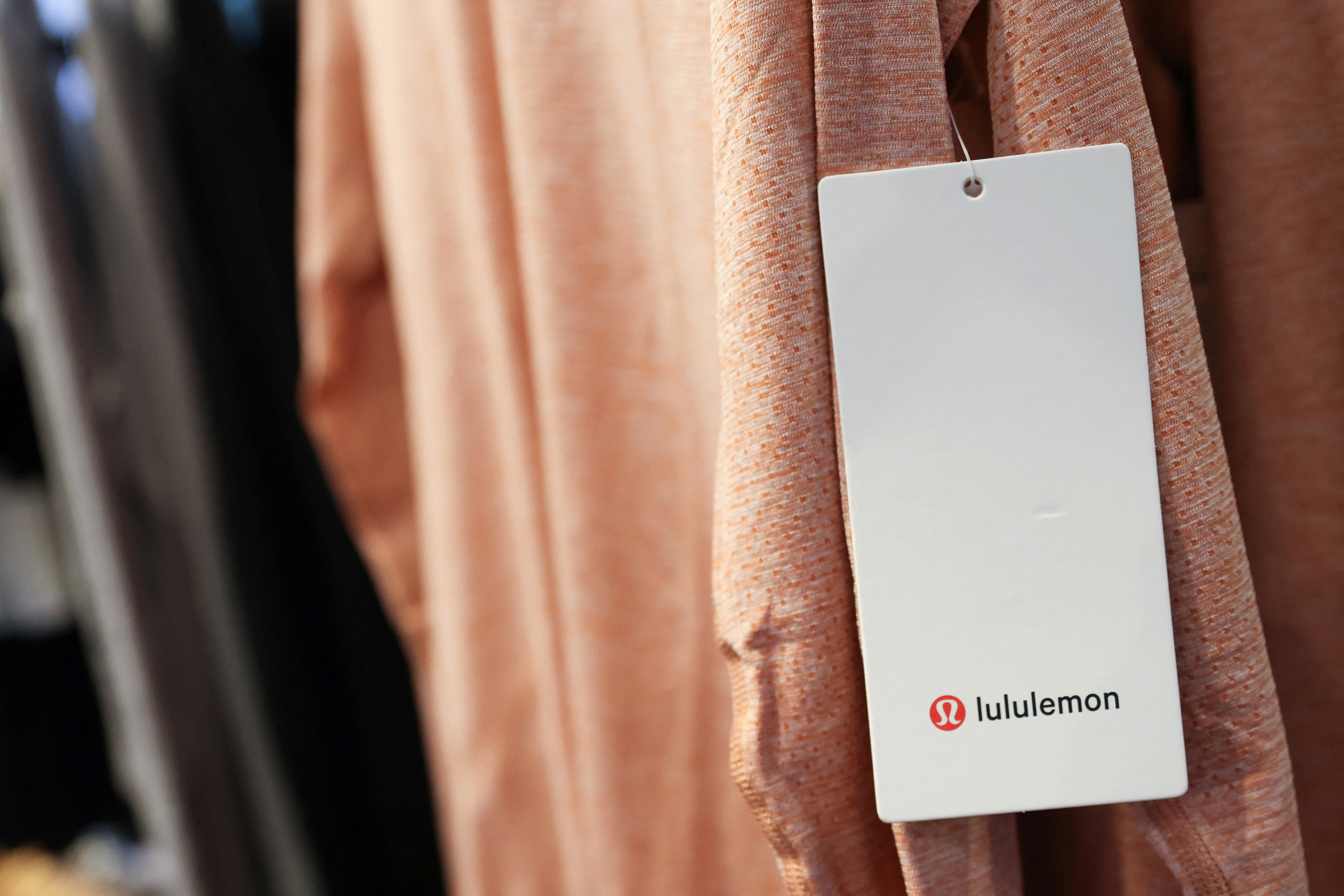 A tag is seen on clothing in a Lululemon Athletica store in Manhattan, New York