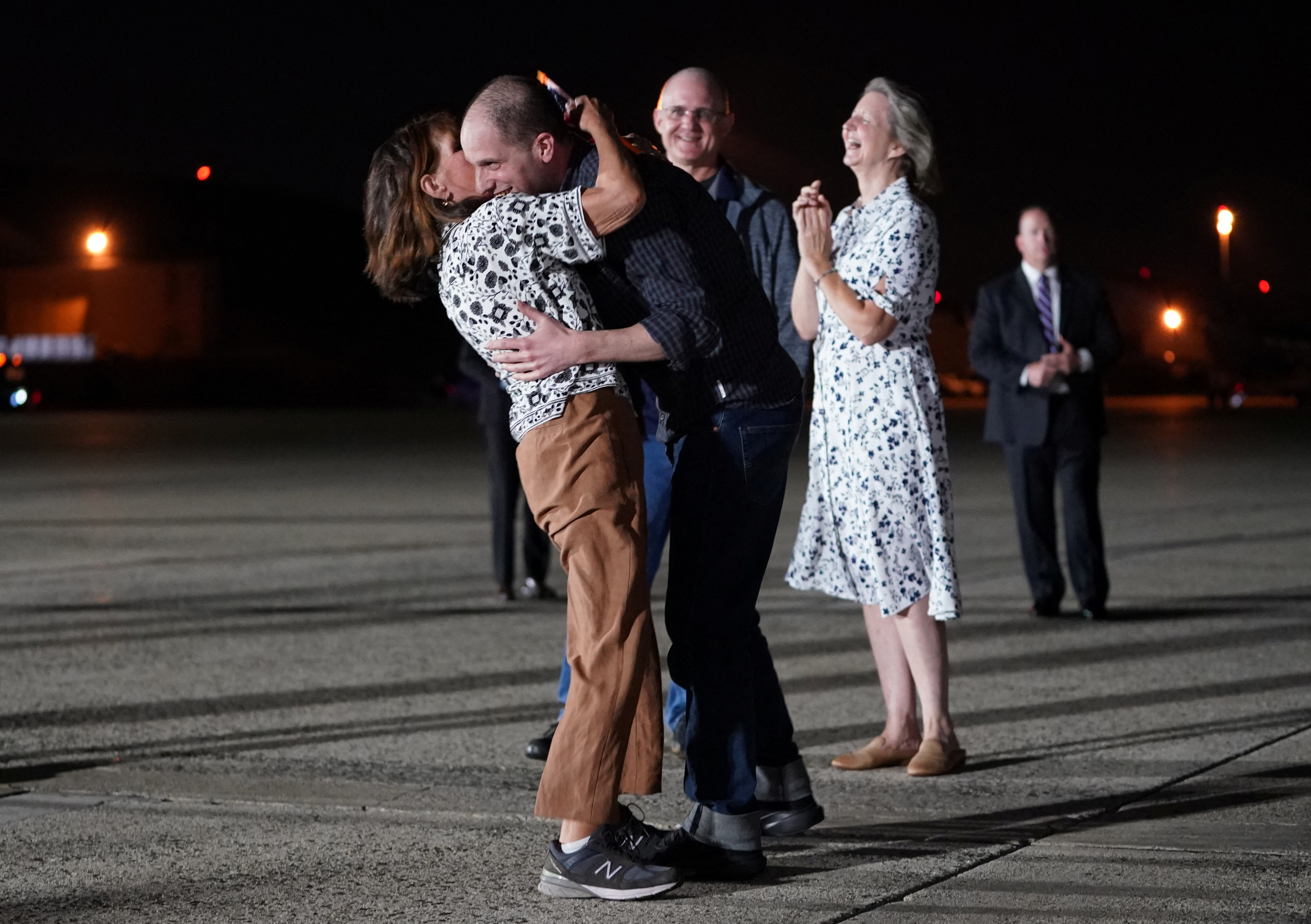 U.S. President Joe Biden meets with Americans released from detention in Russia, upon their arrival at Joint Base Andrews