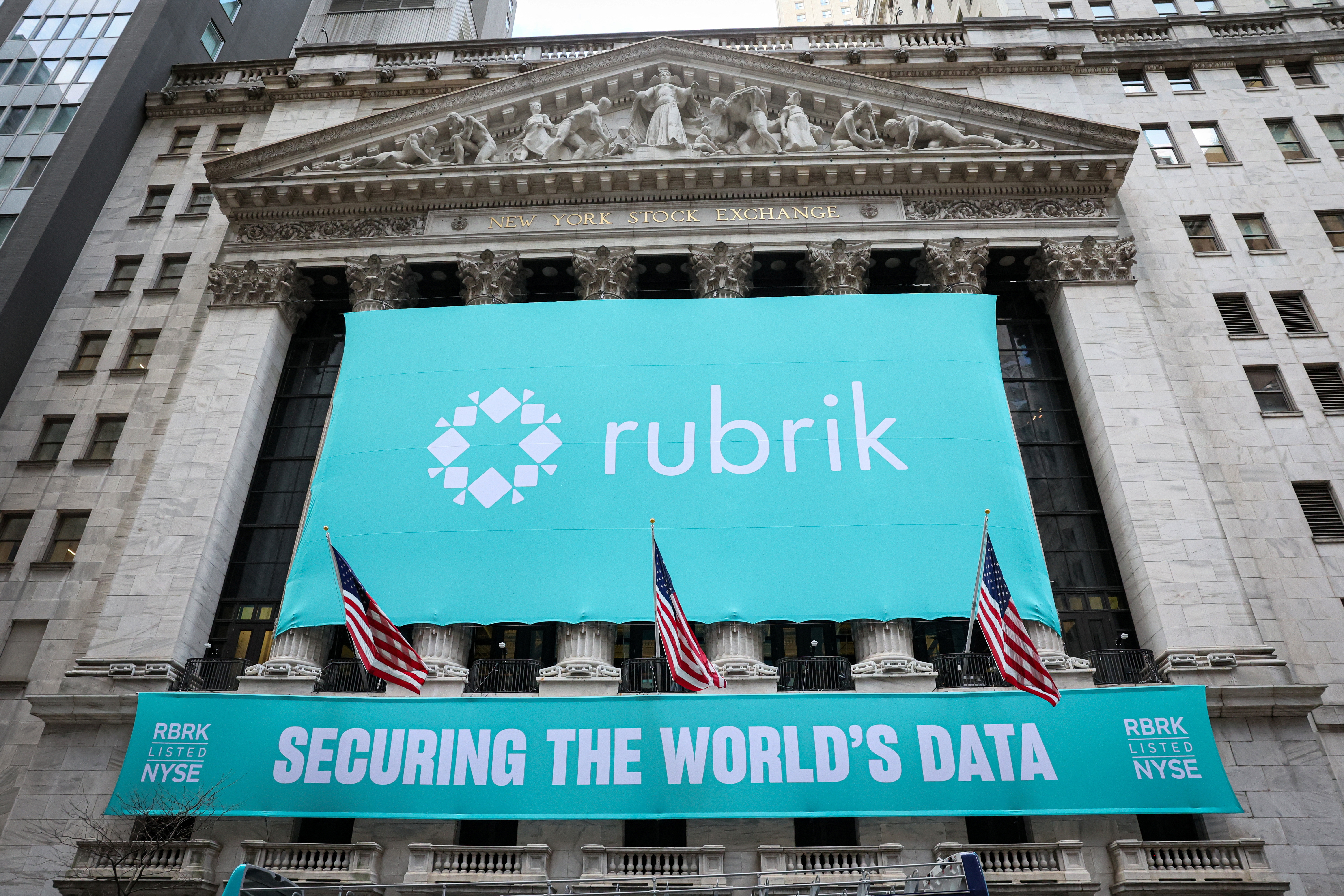 Rubrik Inc.’s IPO on the floor at the NYSE in New York