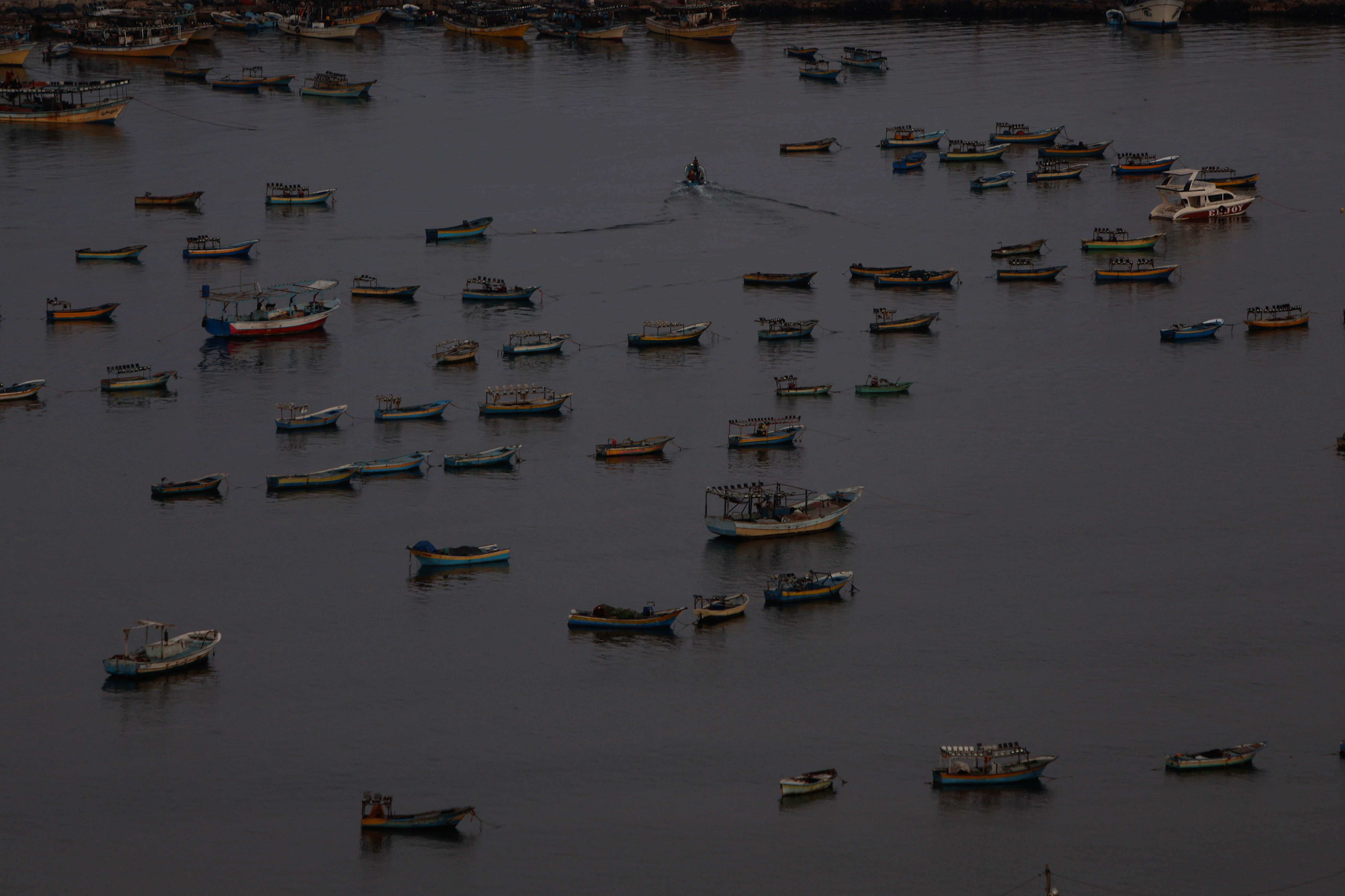 Boats are pictured off the coast of Gaza City