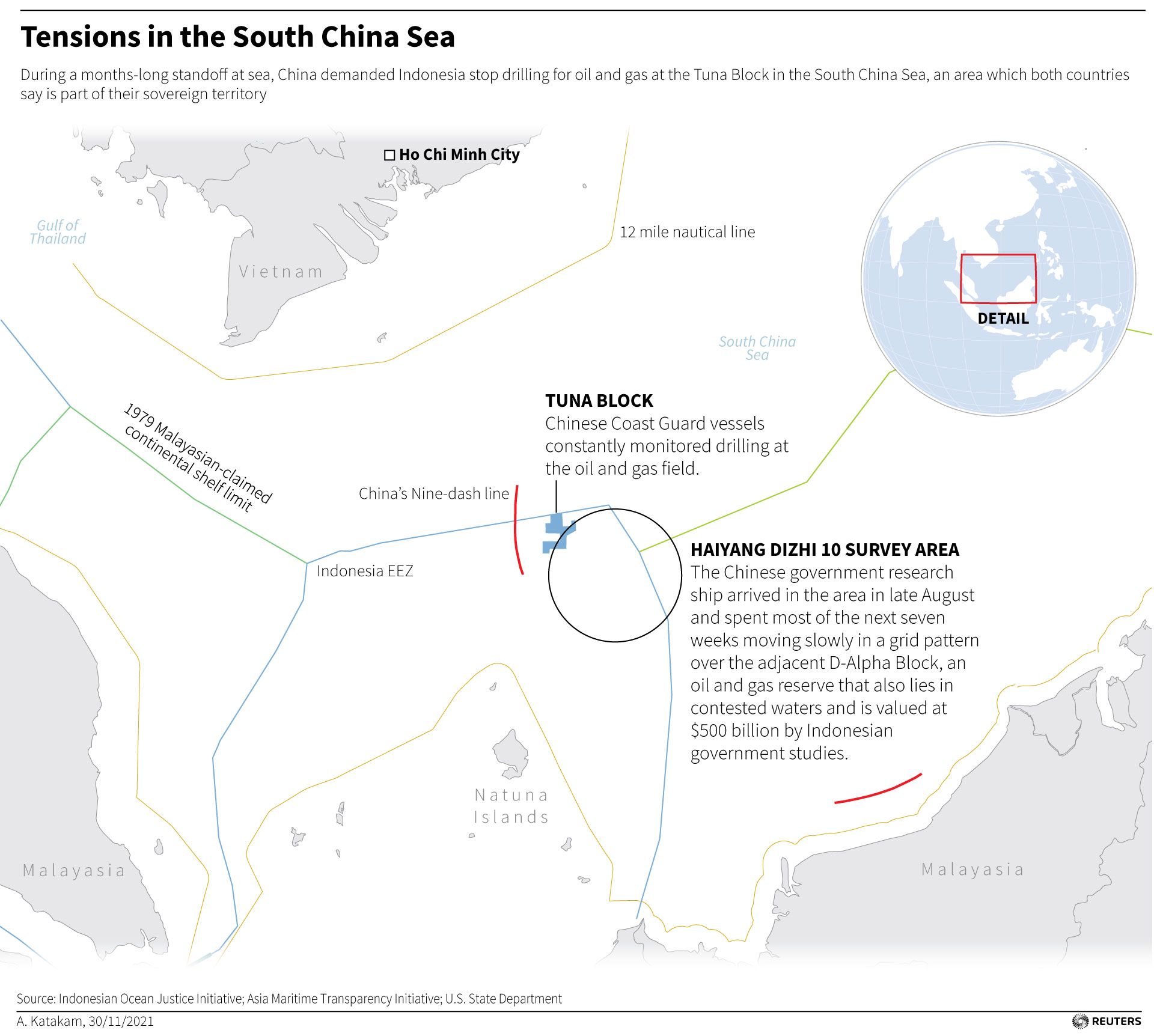 During a months-long standoff at sea, China demanded Indonesia stop drilling for oil and gas at the Tuna Block in the South China Sea, an area which both countries say is part of their sovereign territory.