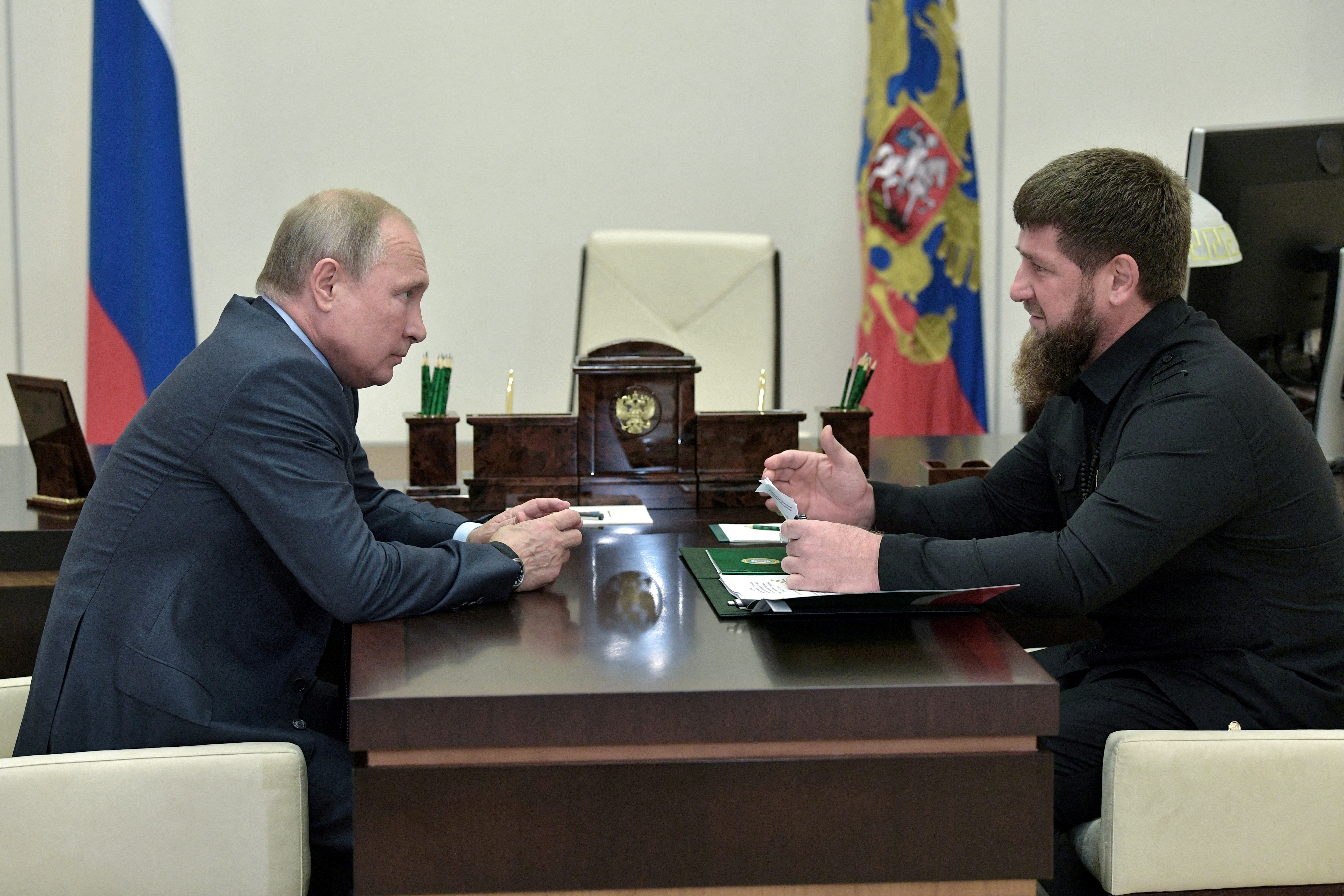 Russia's President Putin meets with head of the Chechen Republic Kadyrov near Moscow