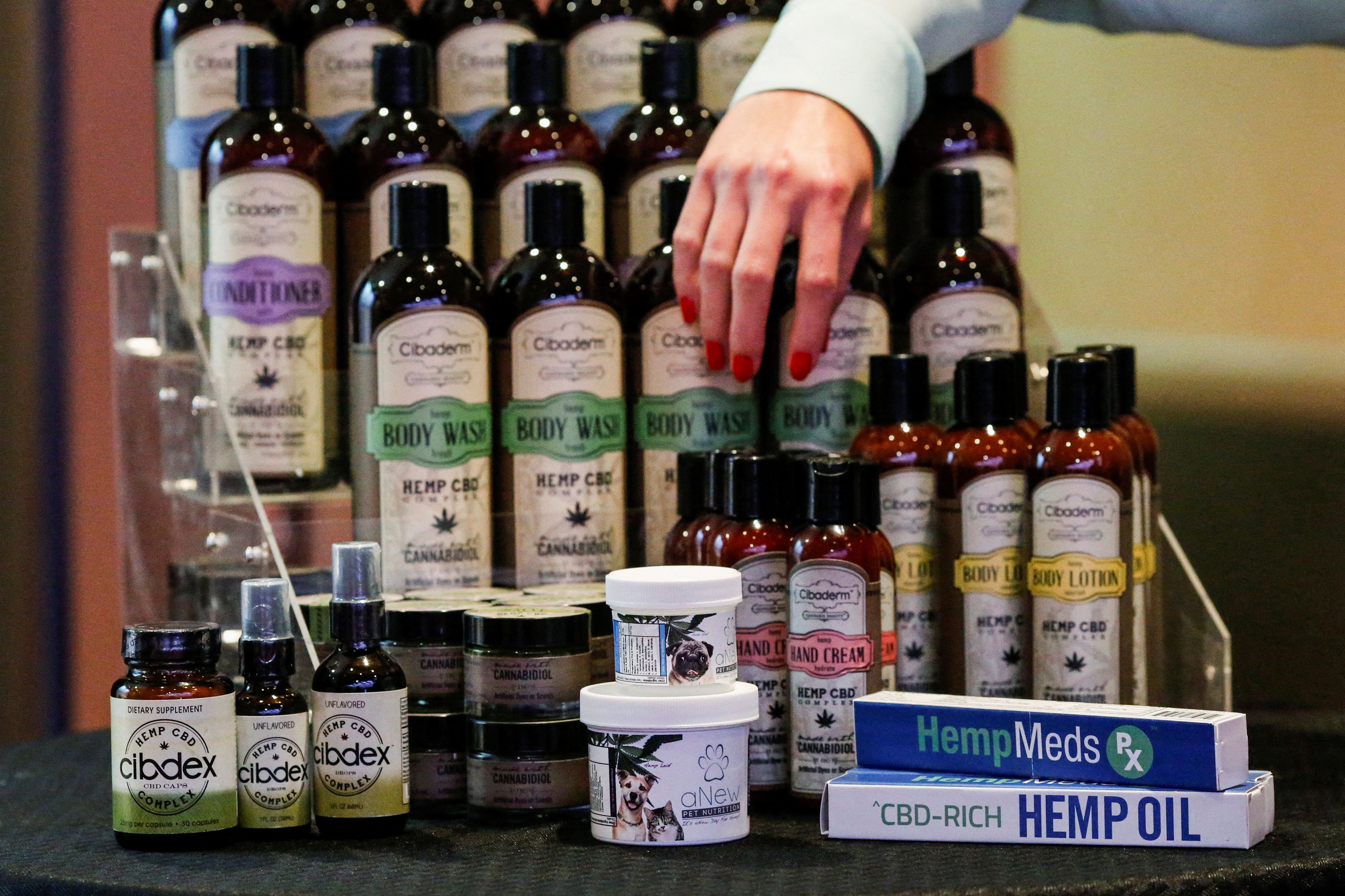 Cannabidiol (CBD) hemp products are seen during the International Cannabis Association Convention in New York