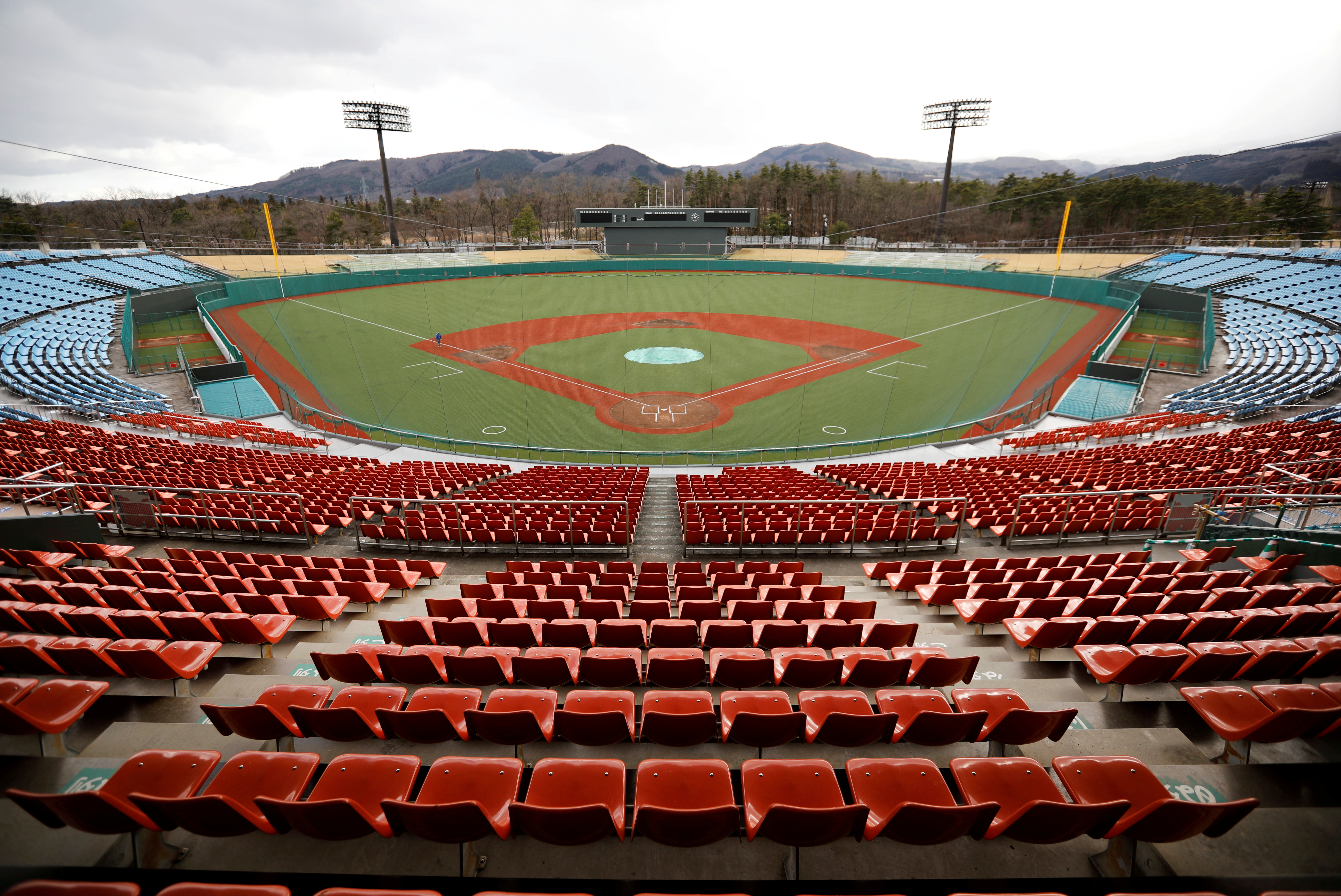 Fukushima Azuma Baseball Stadium, which will host the baseball and softball competitions during the Tokyo 2020 Olympic Games, is seen in Fukushima, Japan, February 19, 2020. REUTERS/Issei Kato/File Photo