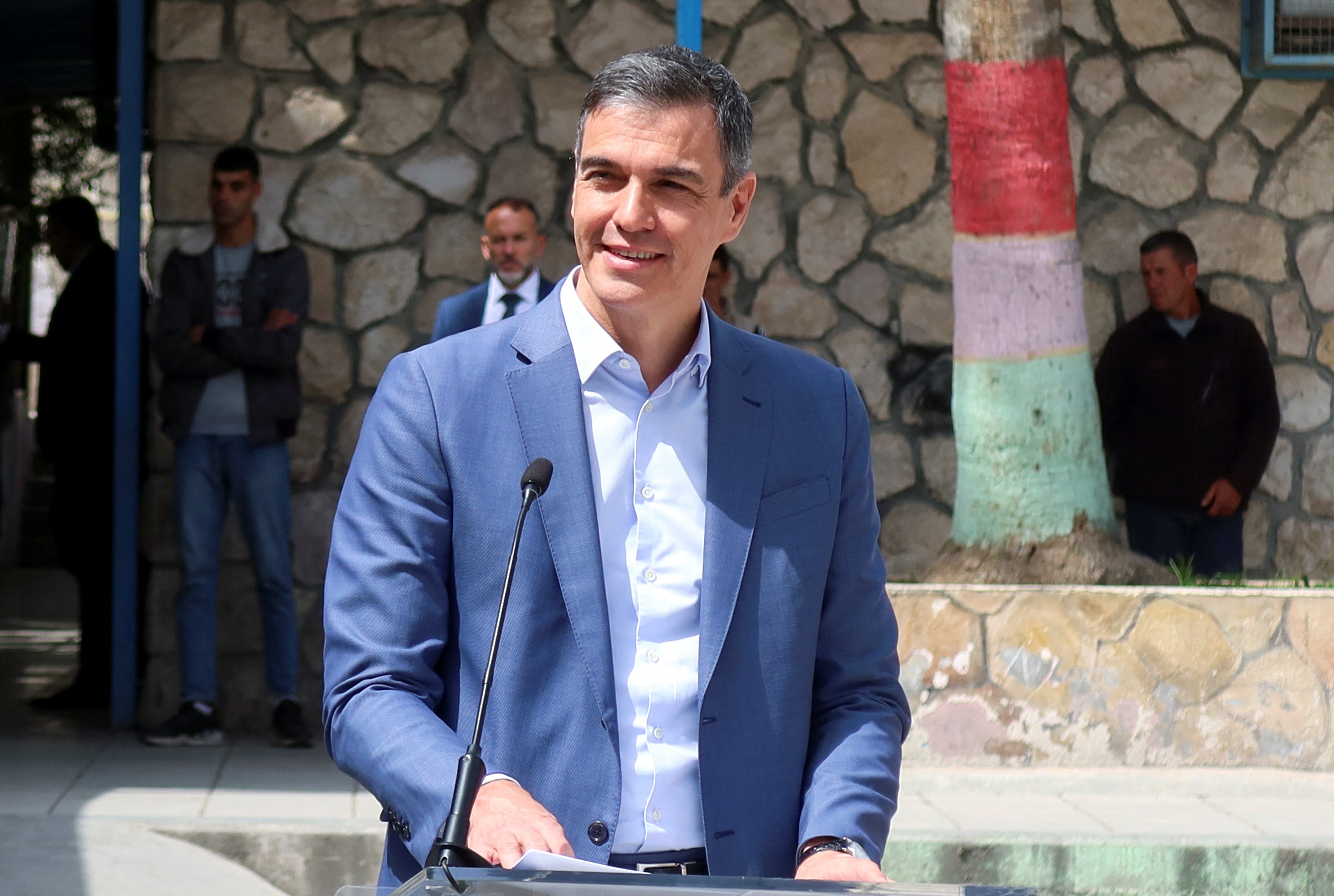 Spanish Prime Minister Pedro Sanchez speaks during a press conference in Amman