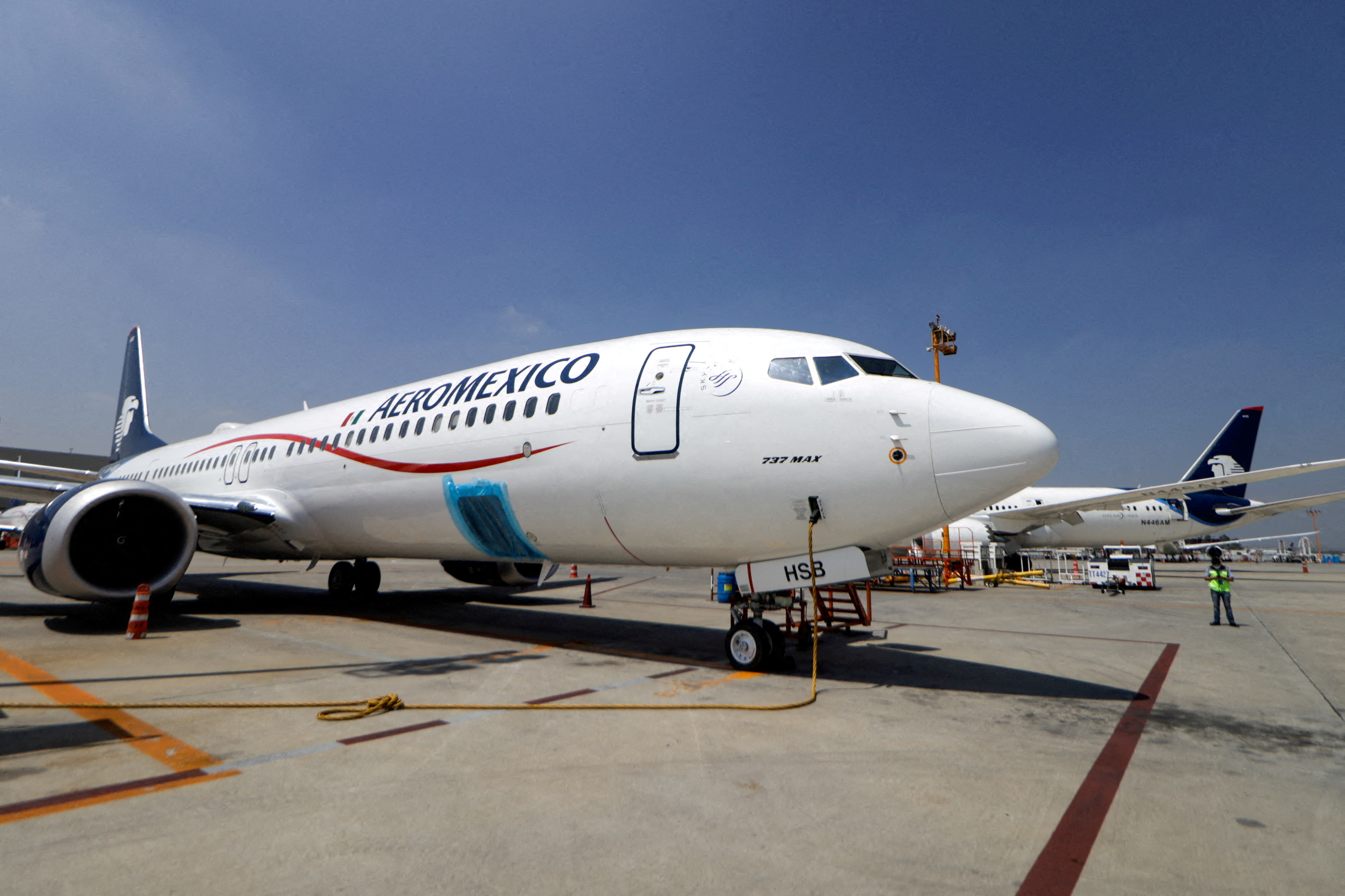 An Aeromexico Boeing 737 MAX 9, part of the new airplanes incorporated to its fleet, is pictured at the Benito Juarez International airport, in Mexico City