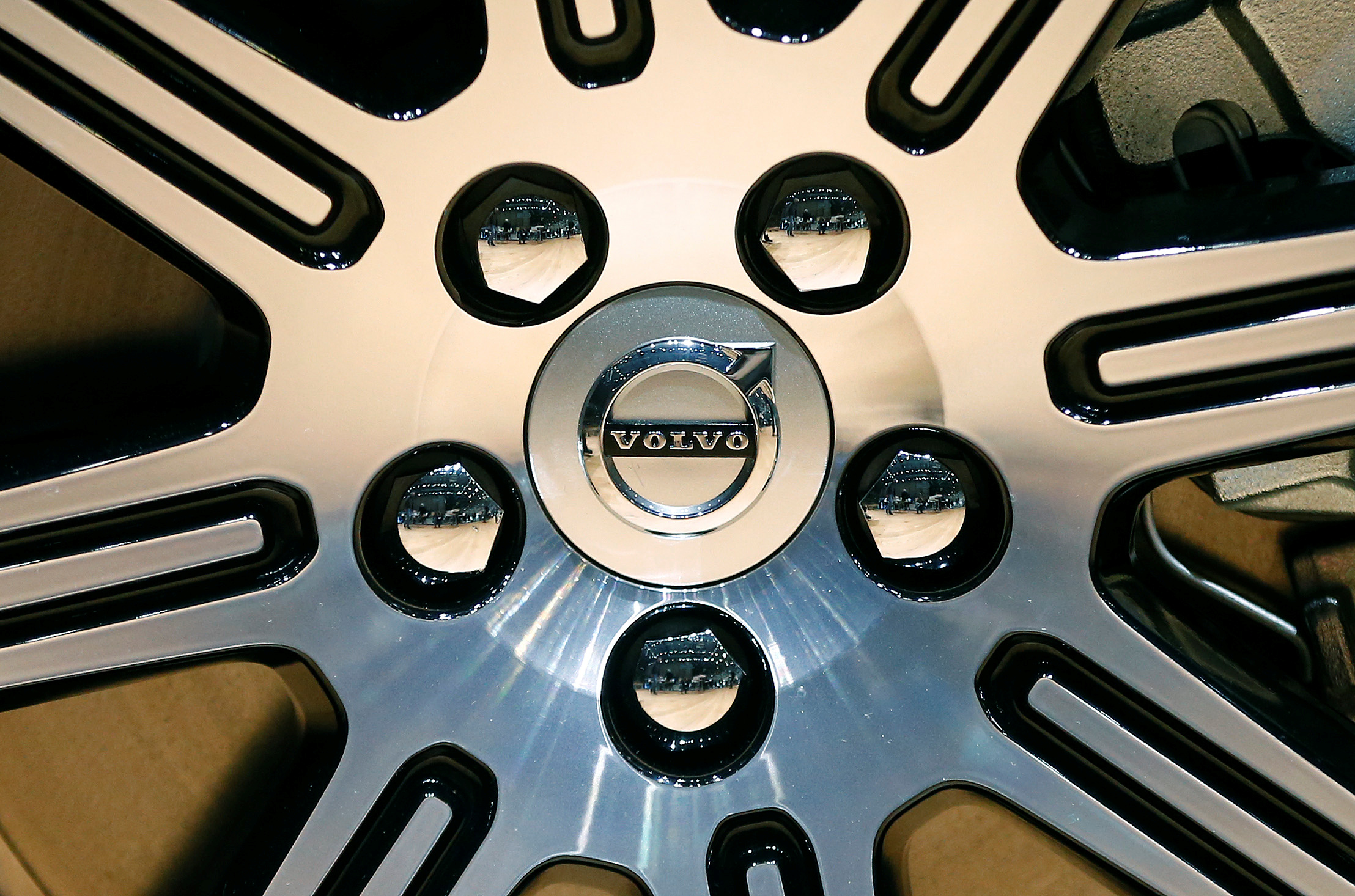 The wheel hub of a Volvo XC60 car is seen during the 87th International Motor Show at Palexpo in Geneva