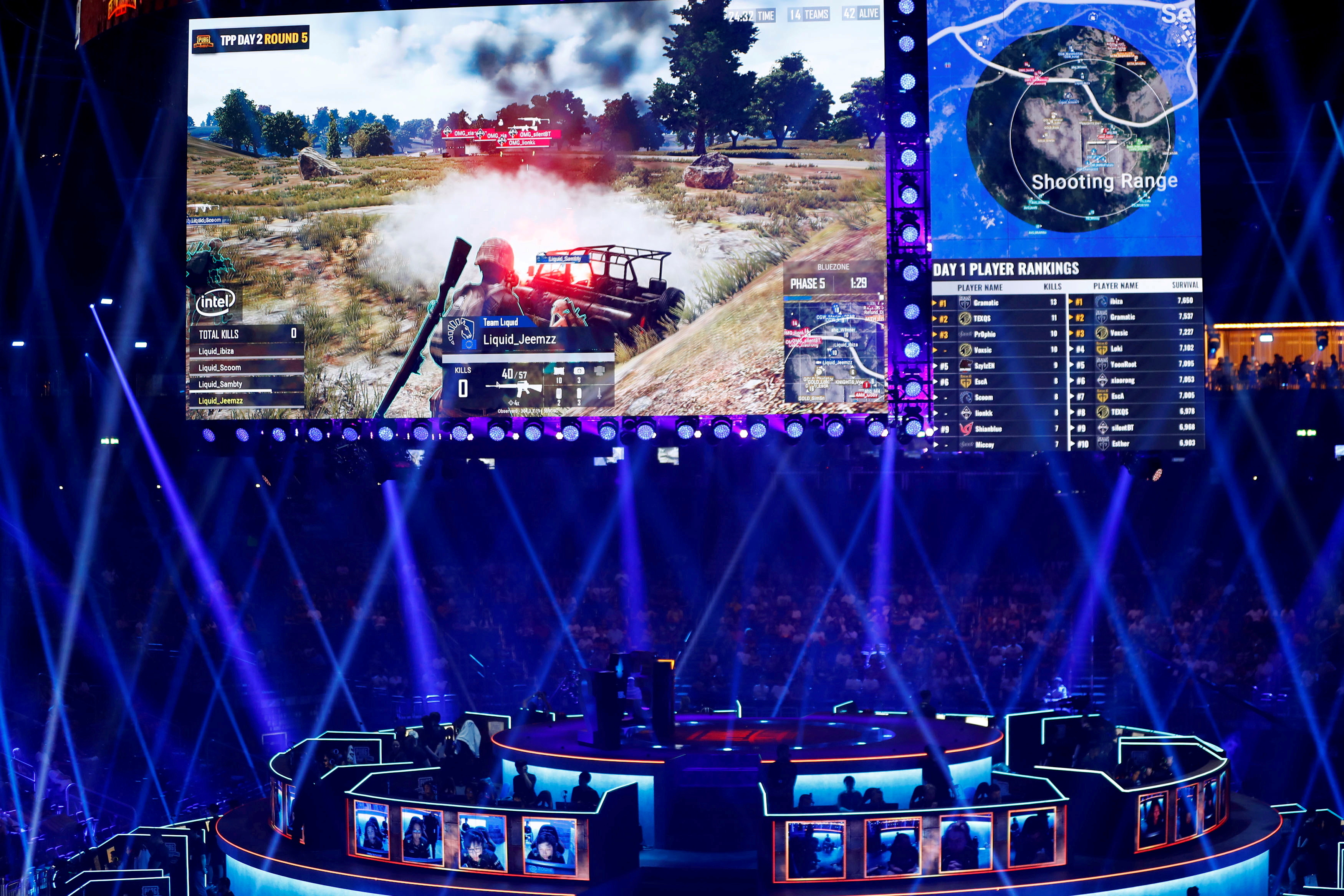Players are pictured as they attend the PUBG Global Invitational 2018, the first official esports tournament for the computer game PlayerUnknown's Battlegrounds in Berlin
