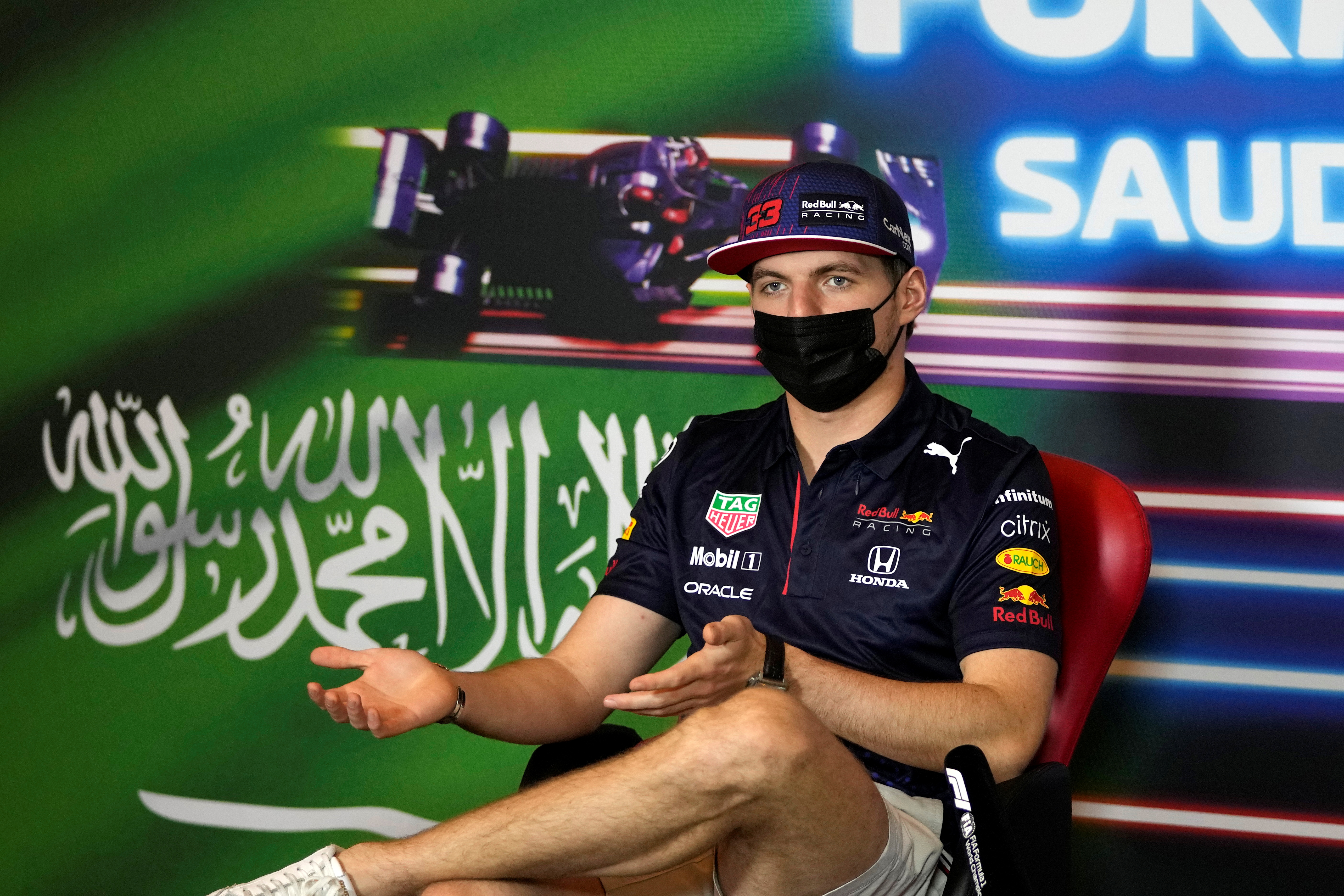 Formula One F1- Saudi Arabian Grand Prix - Jeddah Corniche Circuit, Jeddah, Saudi Arabia - December 2, 2021 Red Bull's Max Verstappen during the press conference Hassan Ammar/Pool via REUTERS