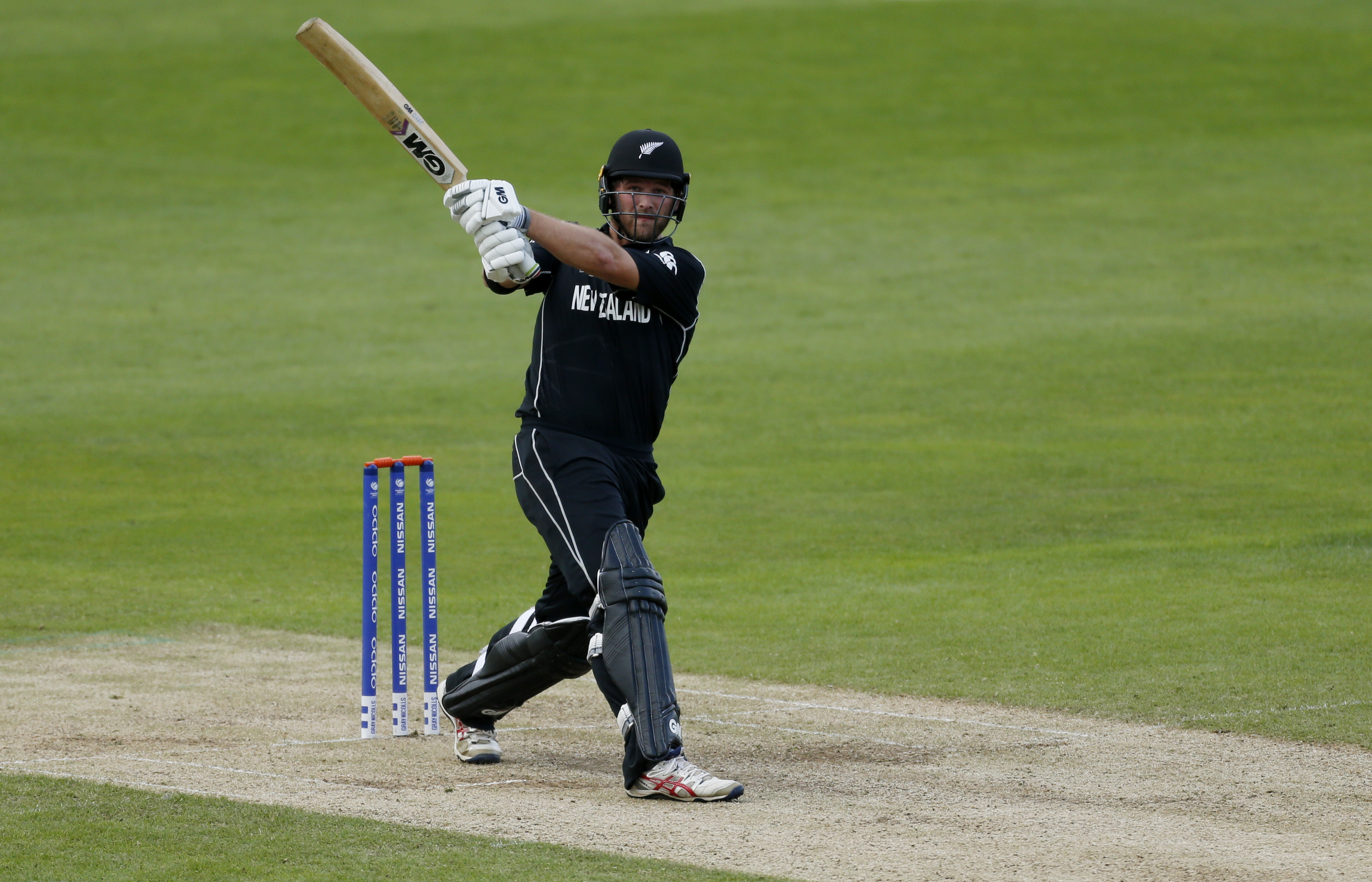 New Zealand's Corey Anderson hits a six to win the match