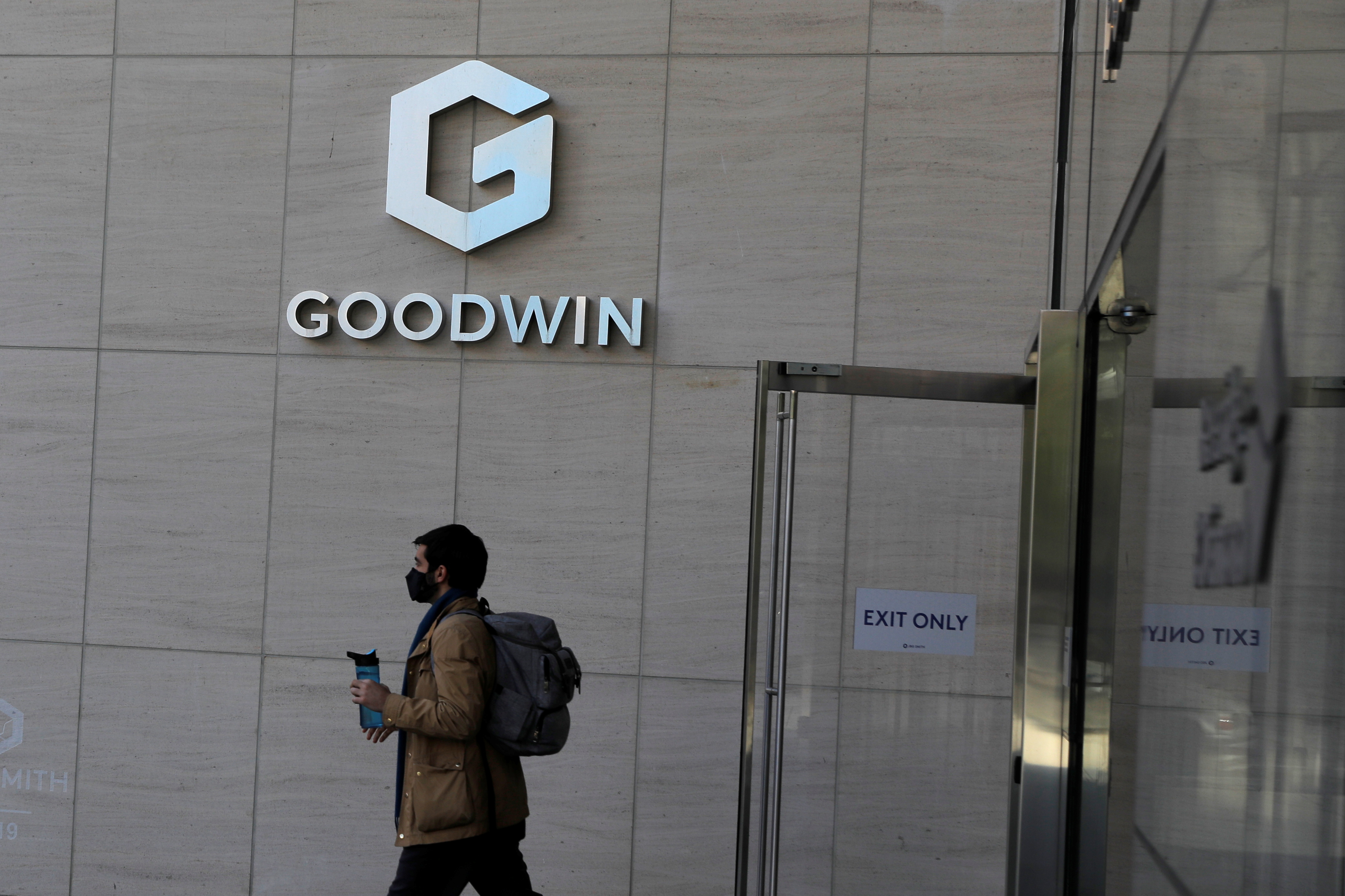 Signage is seen outside of the legal offices of the Goodwin Procter law firm in Washington, D.C.