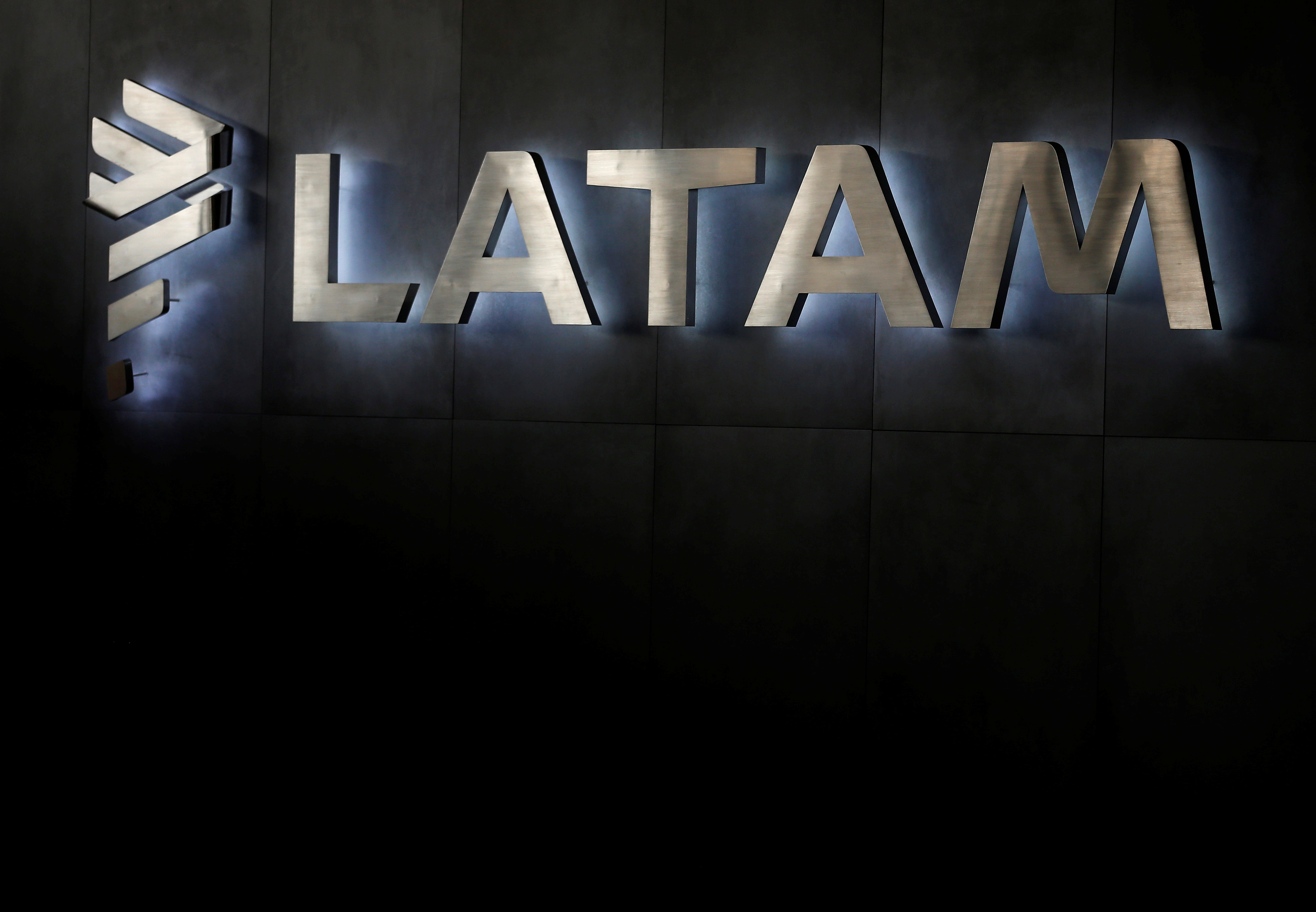 LATAM airlines logo, is seen inside of the Commodore Arturo Merino Benitez International Airport in Santiago