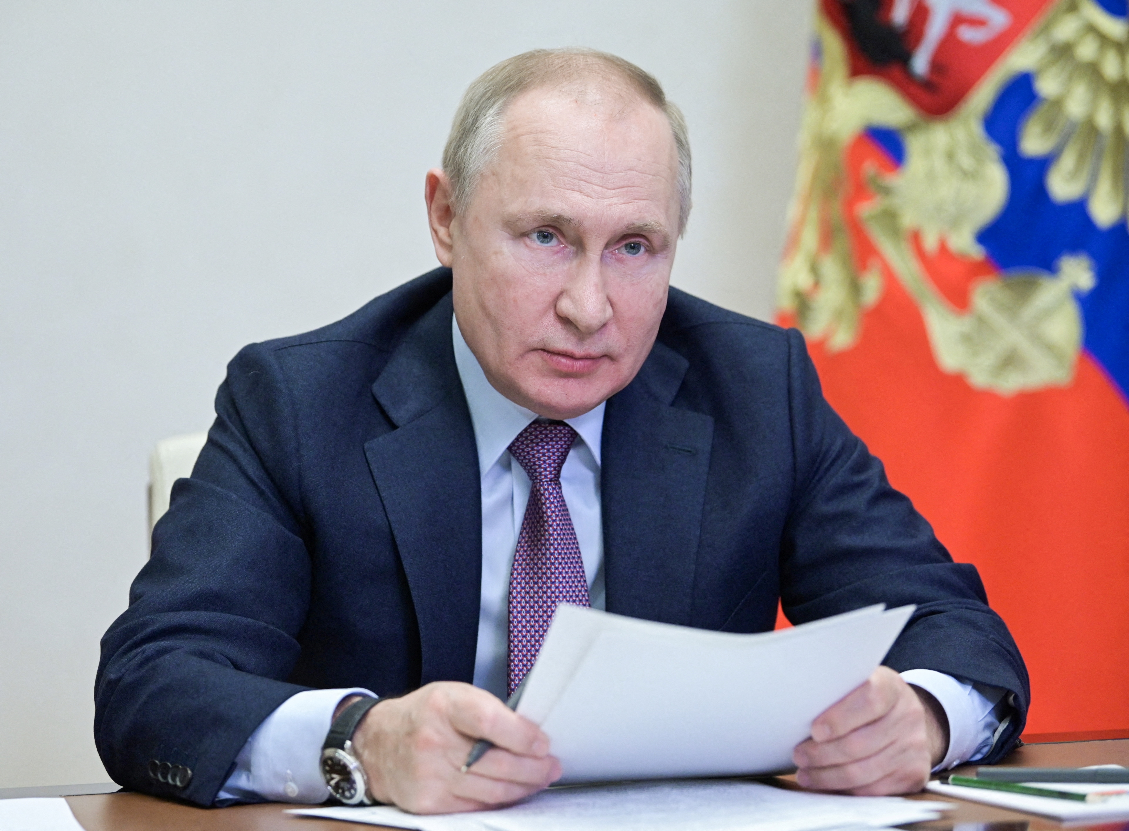 Russian President Putin chairs a meeting of the State Council of the Russian Federation and the Presidential Council for Science and Education, via a video link outside Moscow