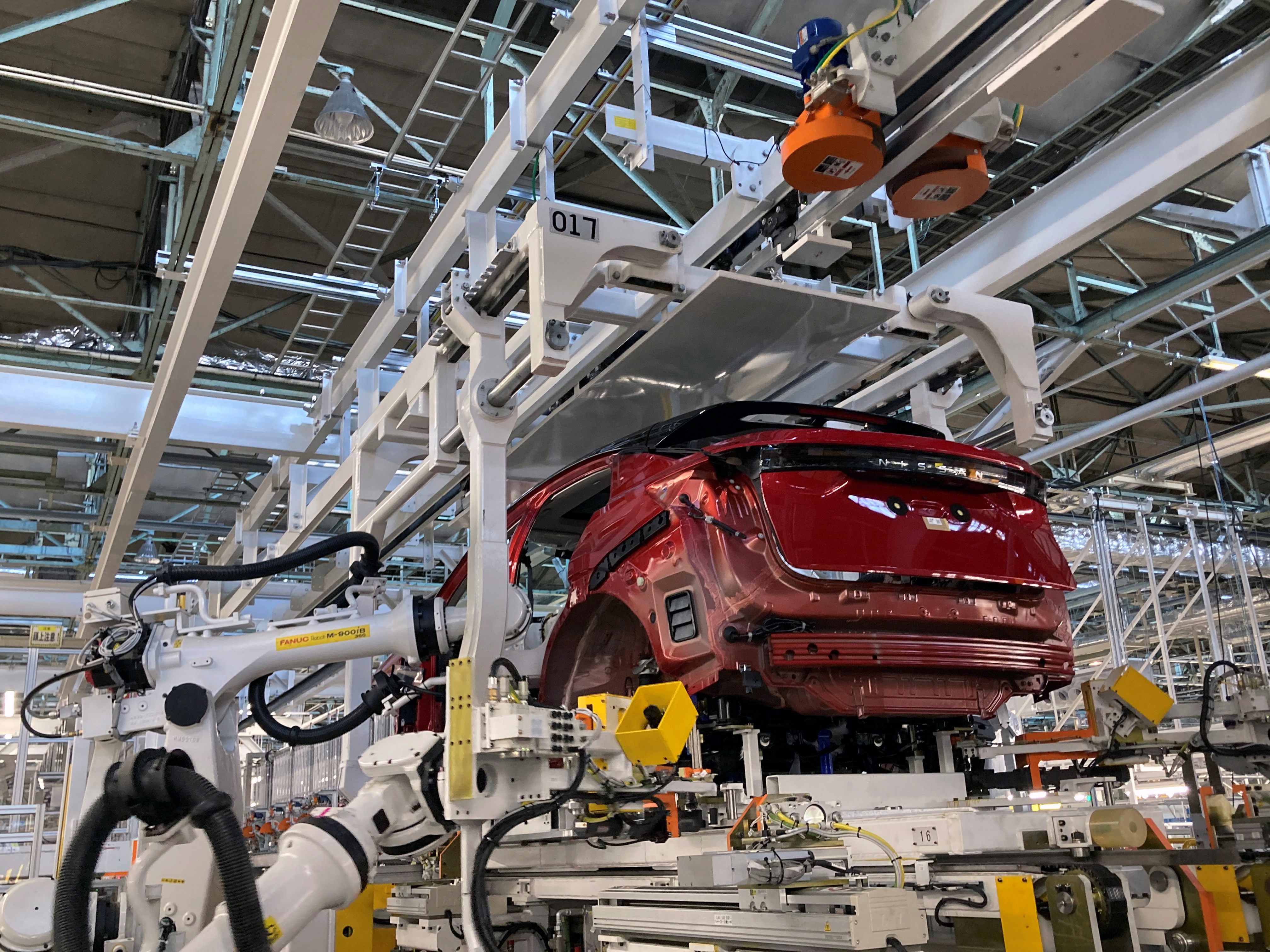 Nissan Motor Co., Ltd's Universal Powertrain Mounting System with a two-layer pallet structure, compatible with EV, e-POWER (HV) and gasoline vehicles is pictured in Kawachi-gun, in Tochigi prefecture, Japan October 8, 2021. REUTERS/Maki Shiraki