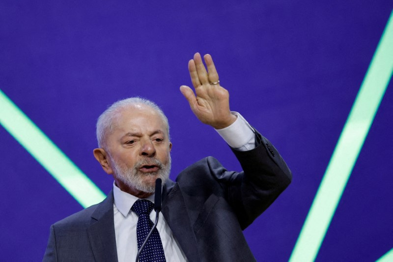 Brazil's President Luiz Inacio Lula da Silva speaks during the national technology conference in Brasilia