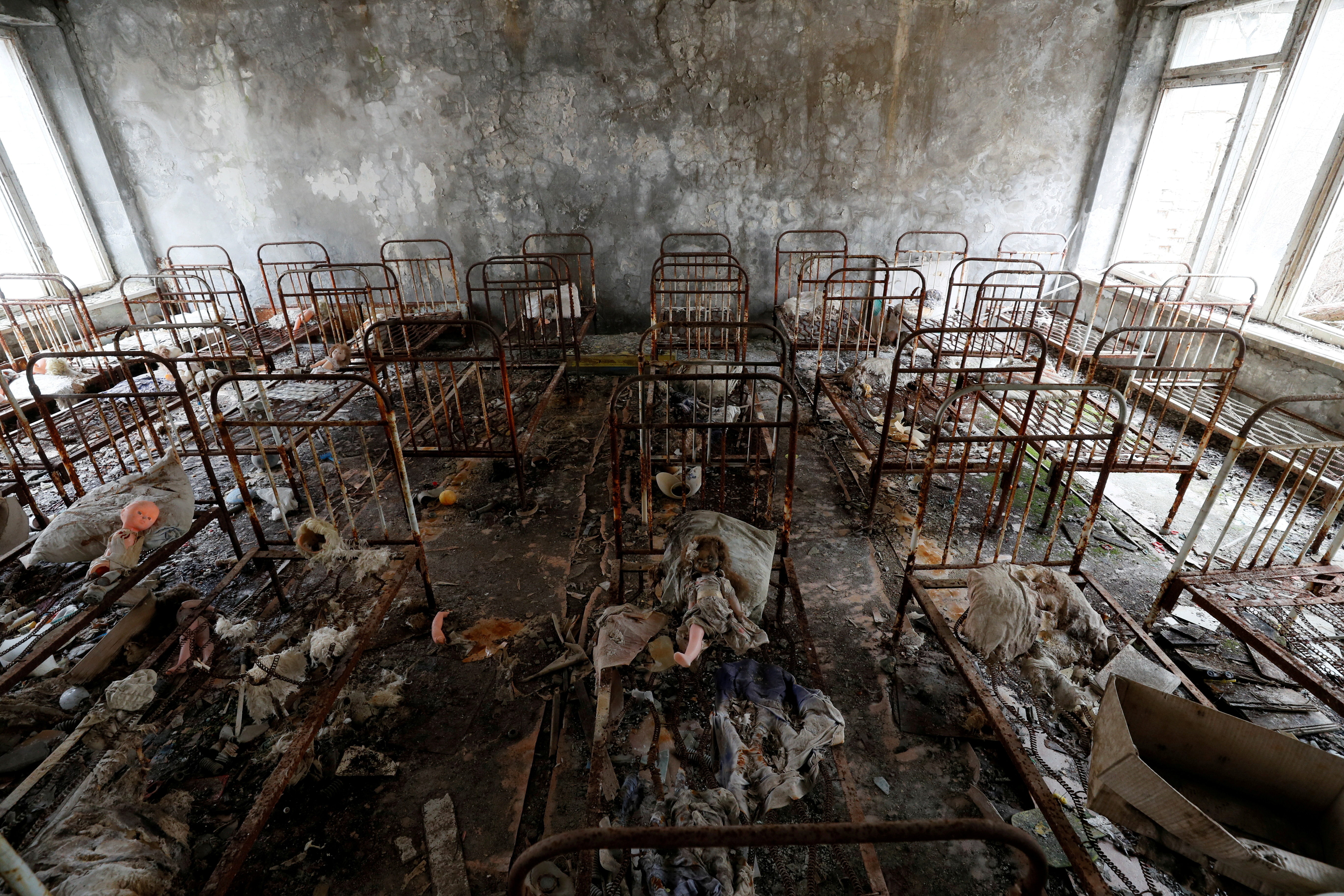 Children's beds are seen in a kindergarten near the Chernobyl Nuclear Power Plant in the abandoned city of Pripyat