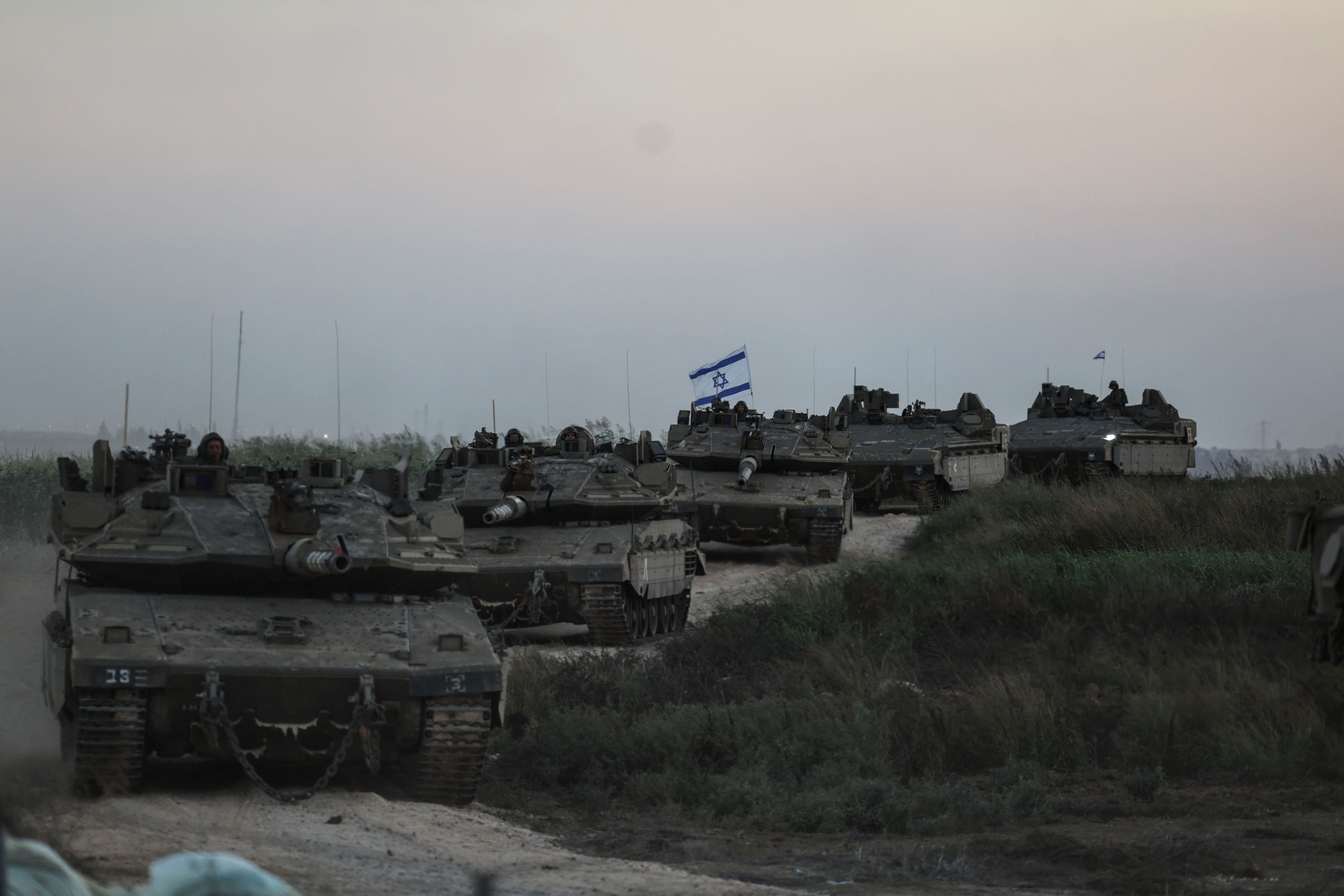 Israeli soldiers gather near Gaza Strip